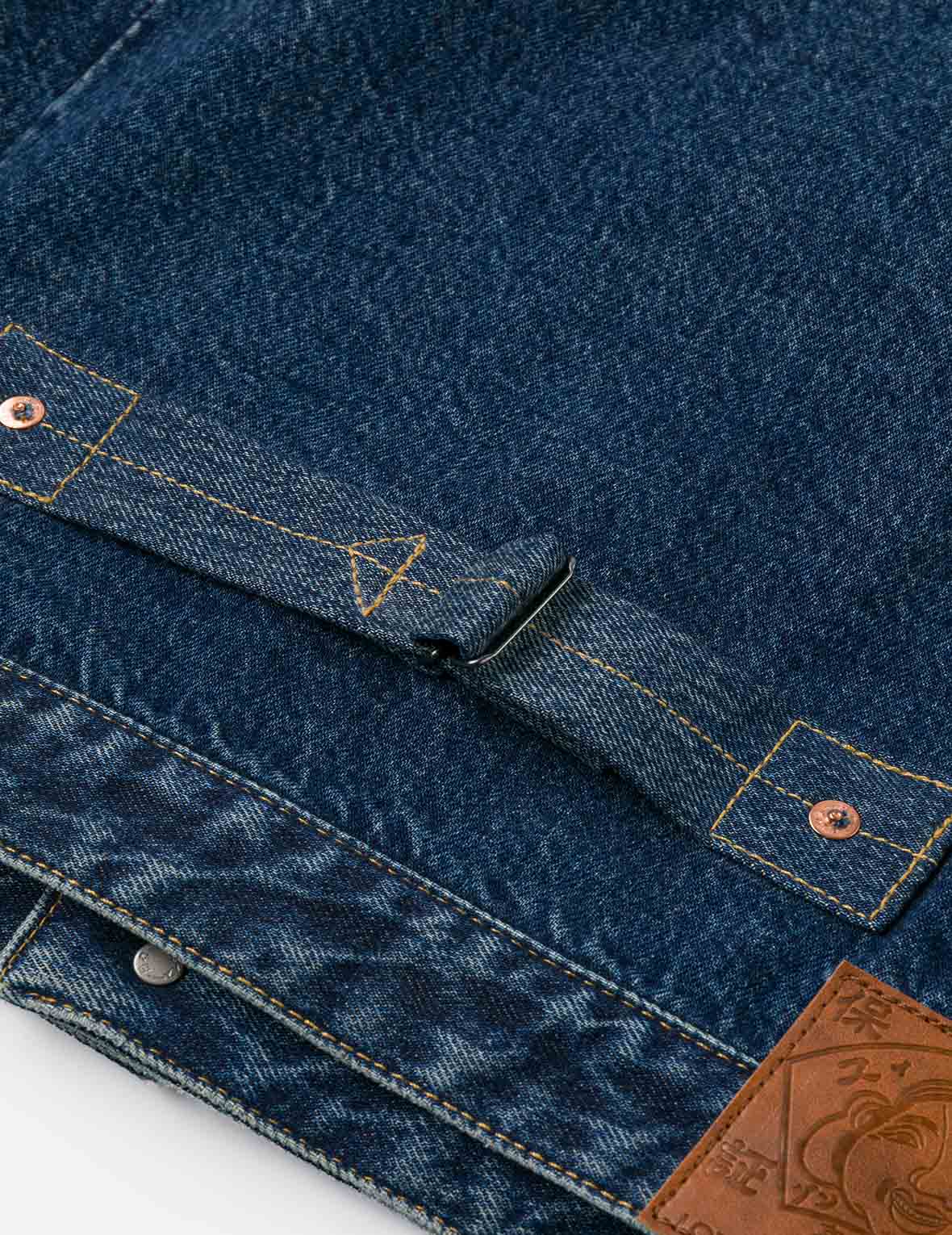 ディストレスドカモメプリントとほつれロゴパッチ刺繍 リラックスフィット デニムジャケット