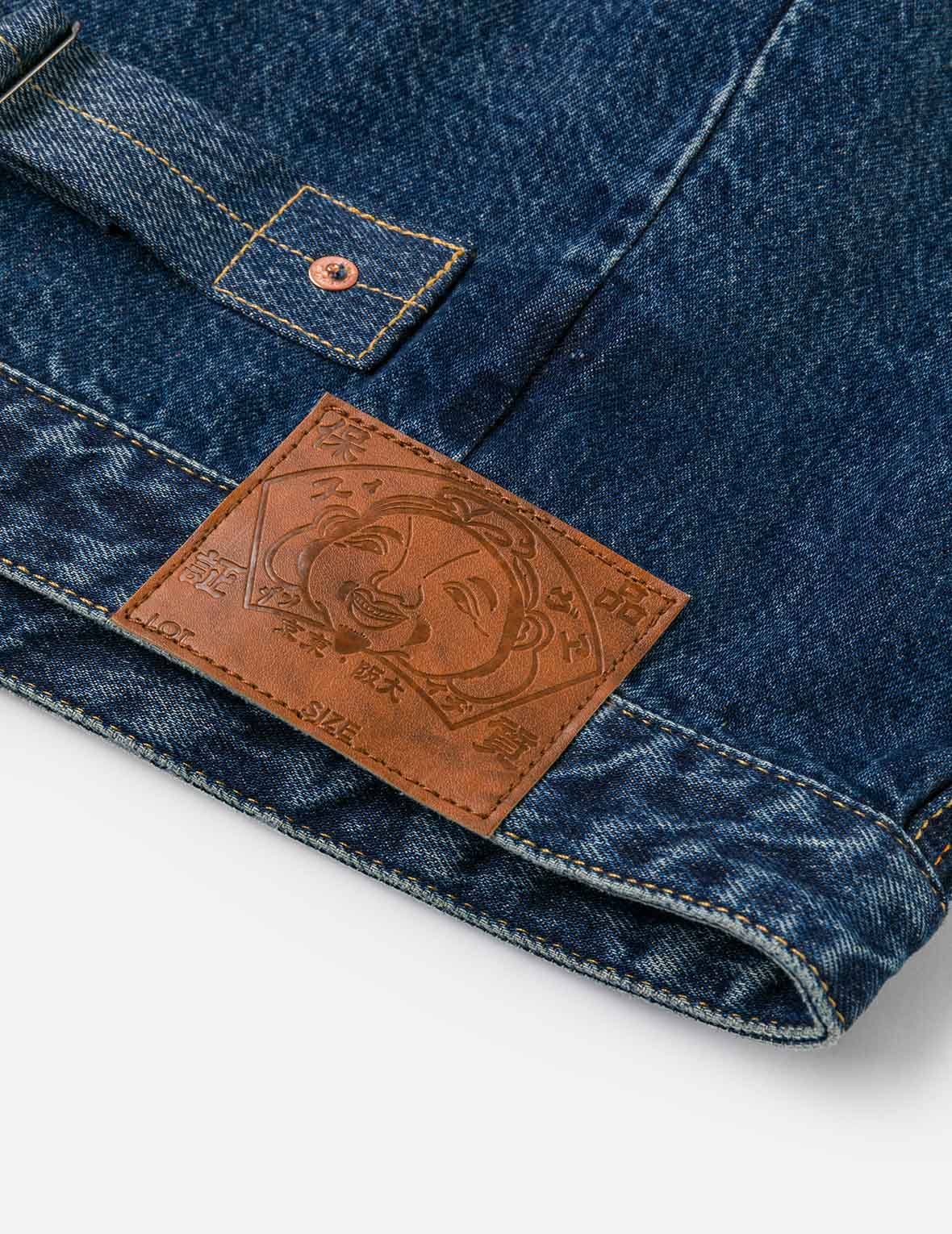 ディストレスドカモメプリントとほつれロゴパッチ刺繍 リラックスフィット デニムジャケット