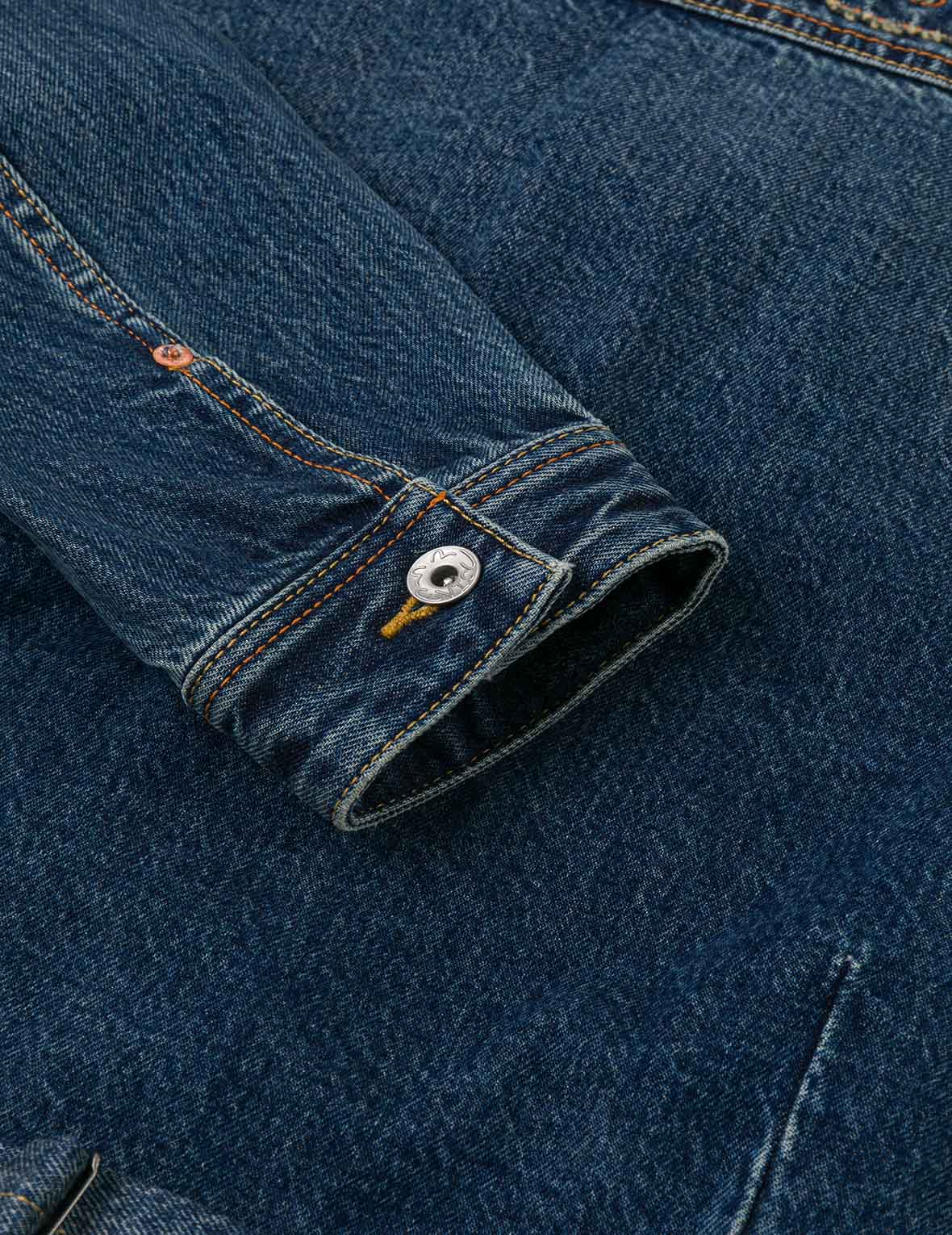 ディストレスドカモメプリントとほつれロゴパッチ刺繍 リラックスフィット デニムジャケット