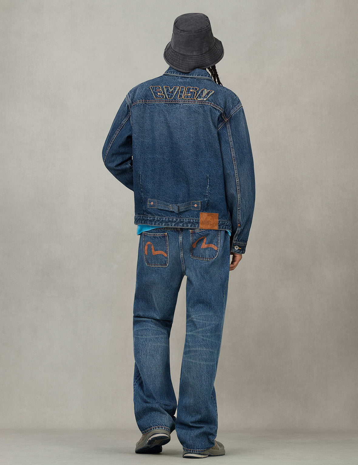 ディストレスドカモメプリントとほつれロゴパッチ刺繍 リラックスフィット デニムジャケット