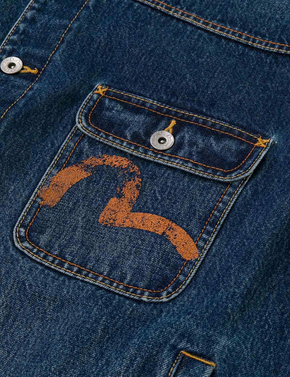 ディストレスドカモメプリントとほつれロゴパッチ刺繍 リラックスフィット デニムジャケット