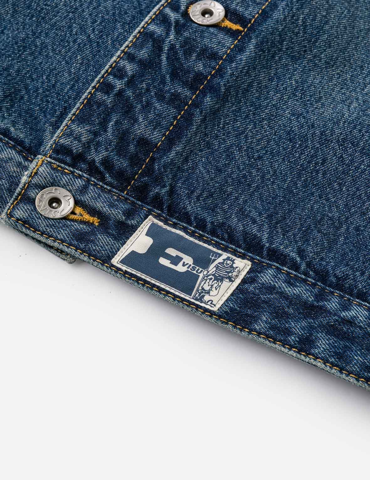 ディストレスドカモメプリントとほつれロゴパッチ刺繍 リラックスフィット デニムジャケット