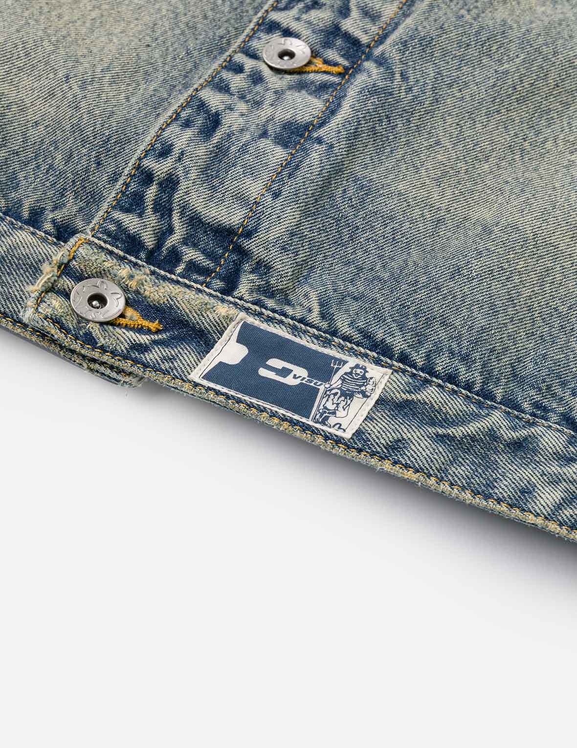 ディストレスドカモメプリントとほつれロゴパッチ刺繍 リラックスフィット デニムジャケット