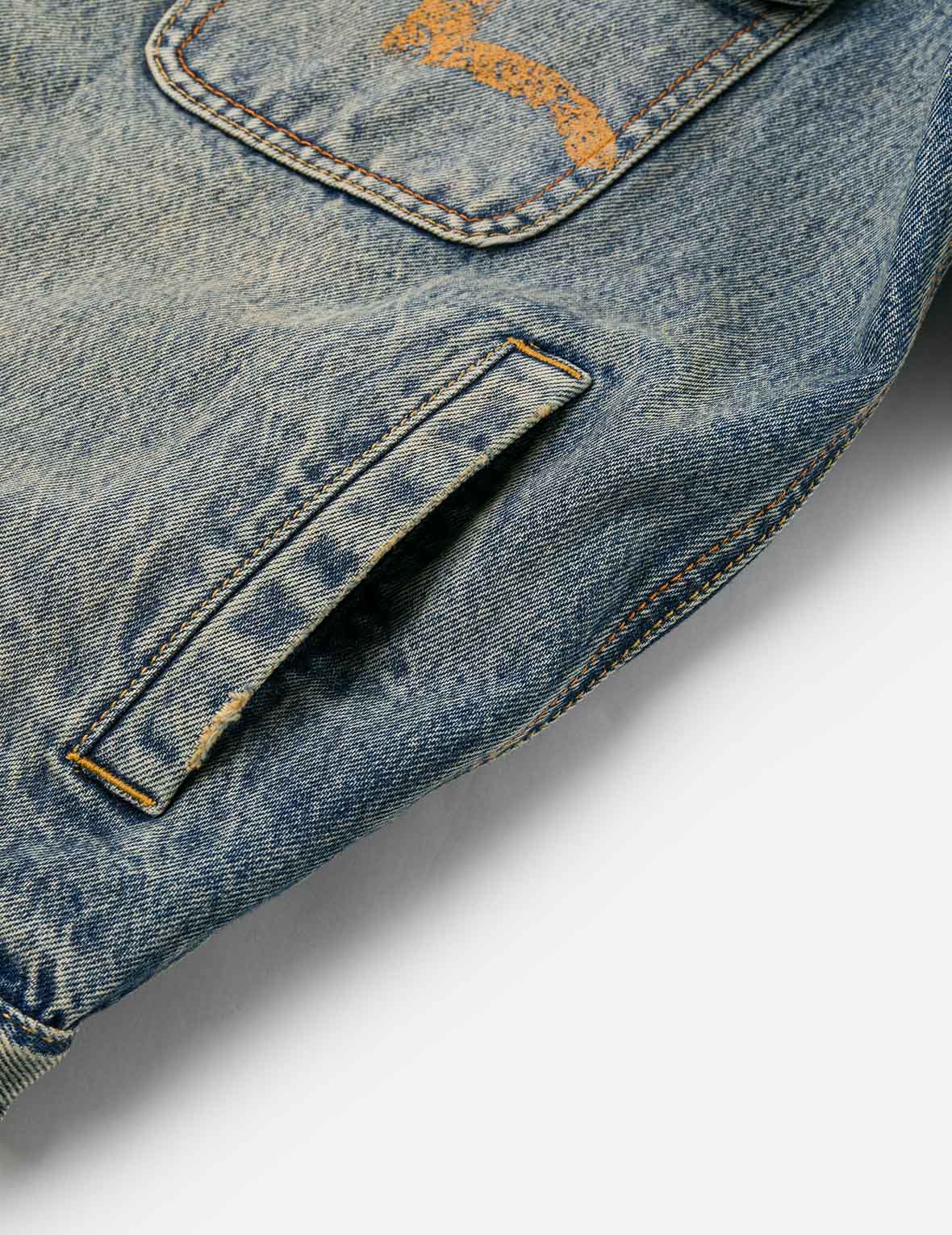 ディストレスドカモメプリントとほつれロゴパッチ刺繍 リラックスフィット デニムジャケット