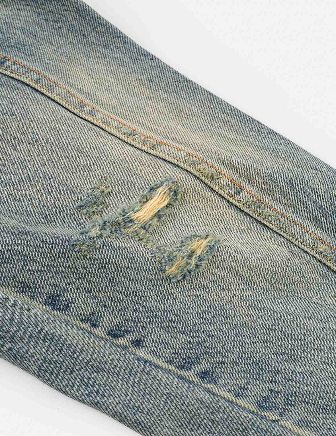 ディストレスドカモメプリントとほつれロゴパッチ刺繍 リラックスフィット デニムジャケット