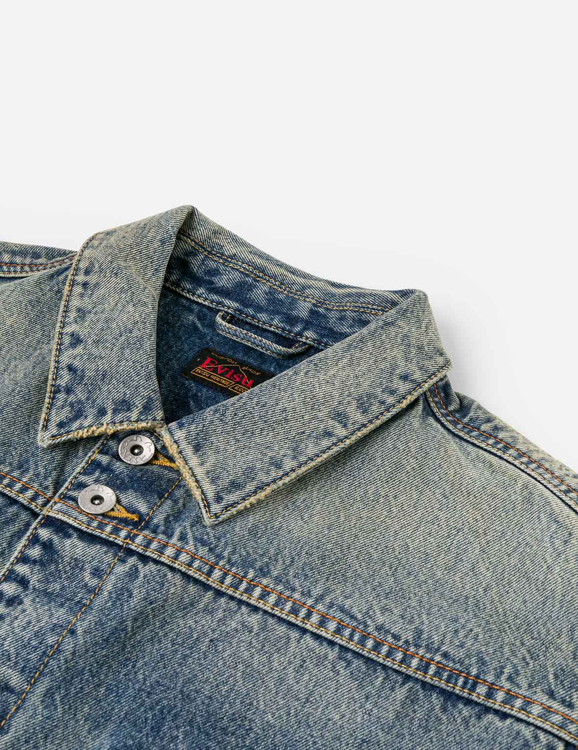 ディストレスドカモメプリントとほつれロゴパッチ刺繍 リラックスフィット デニムジャケット