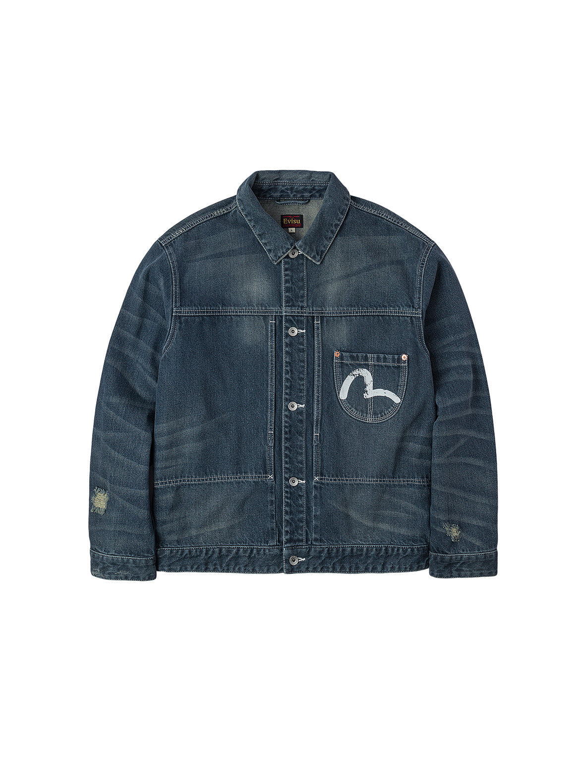 ディストレスドカモメプリント リラックスフィット ウォッシュドデニム