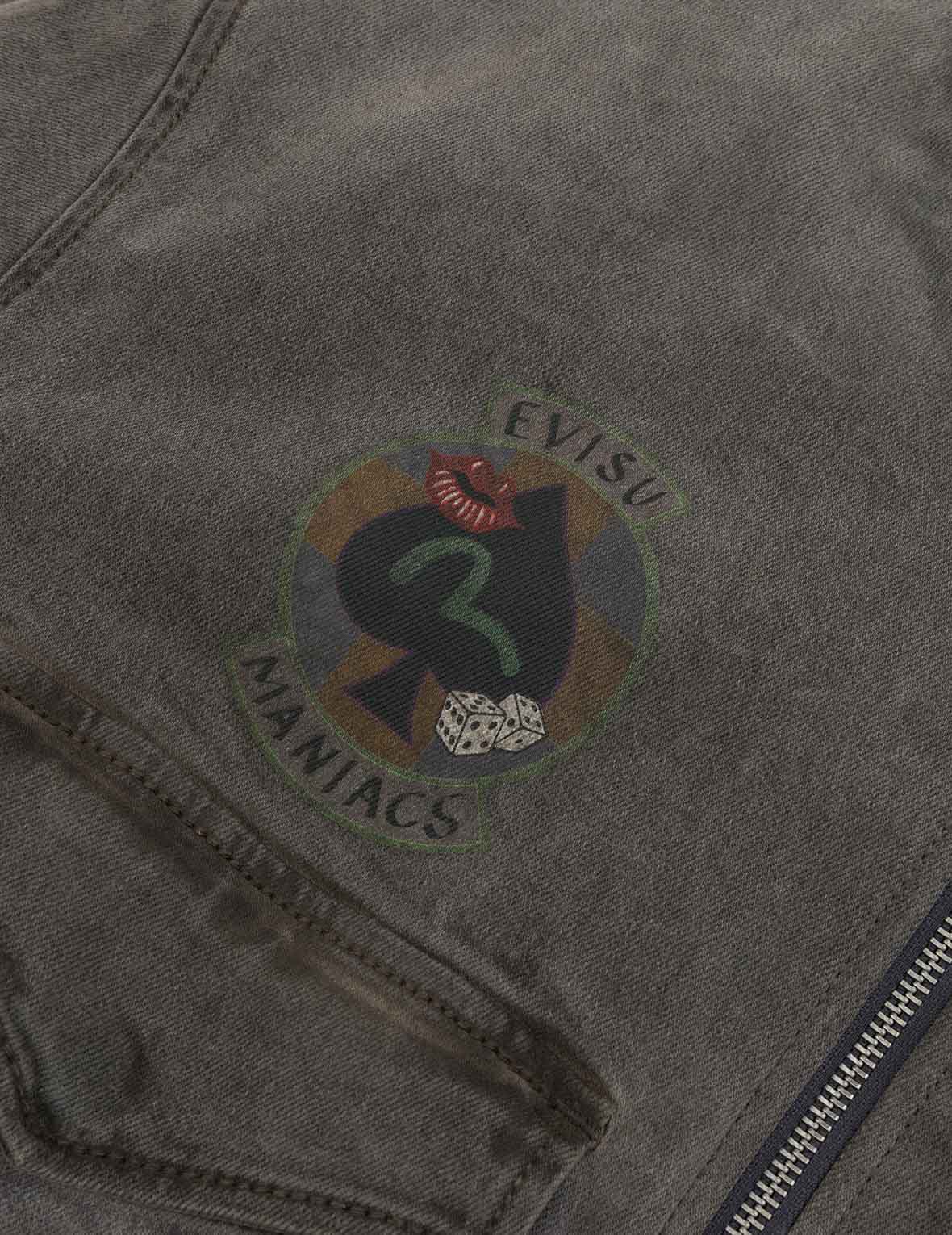 Heavy Washed Multi Logo Badges Print Regular Fit Padded Bomber Jacket