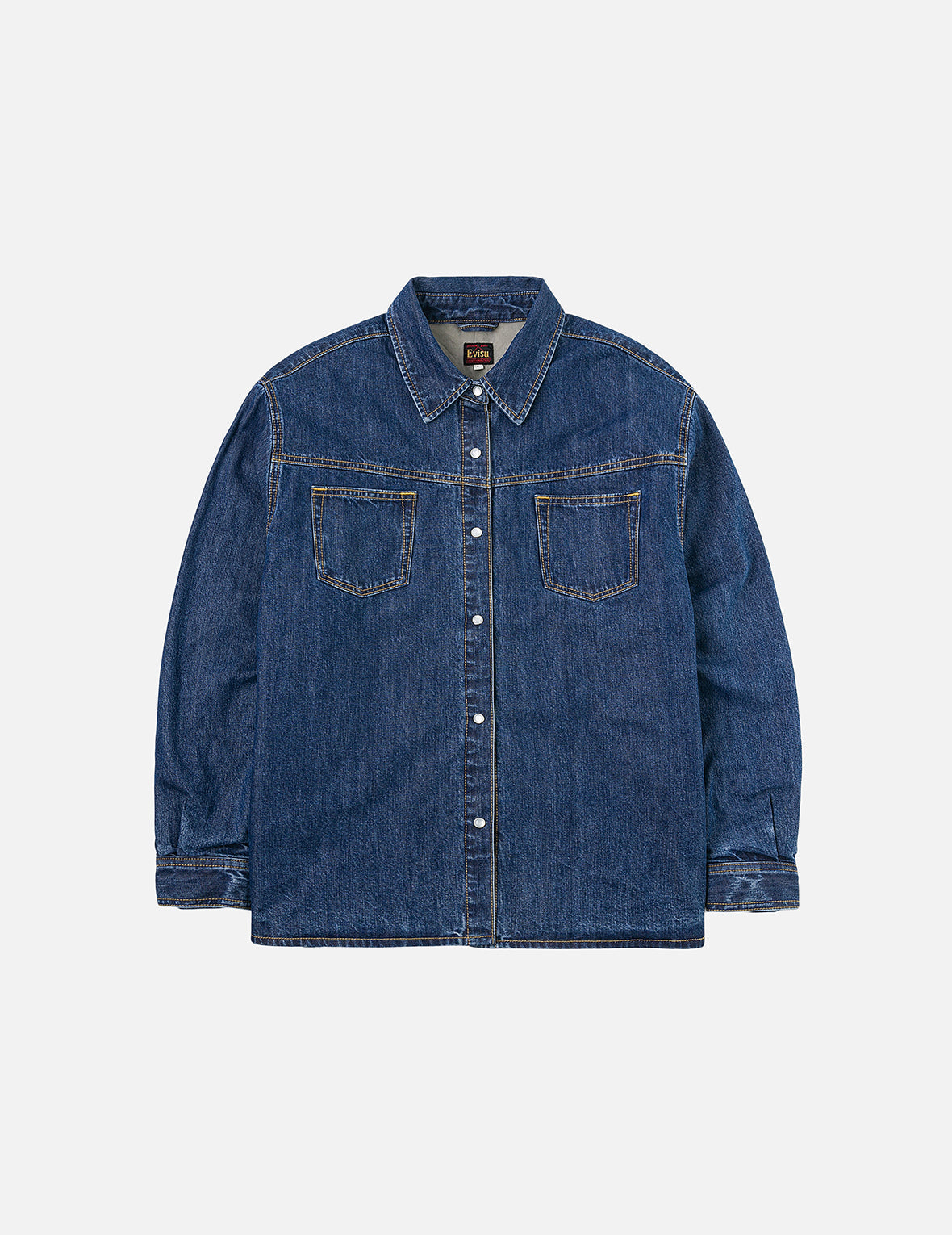 Distressed Logo Appliqué Embroidery Relax Fit Denim Shirt
