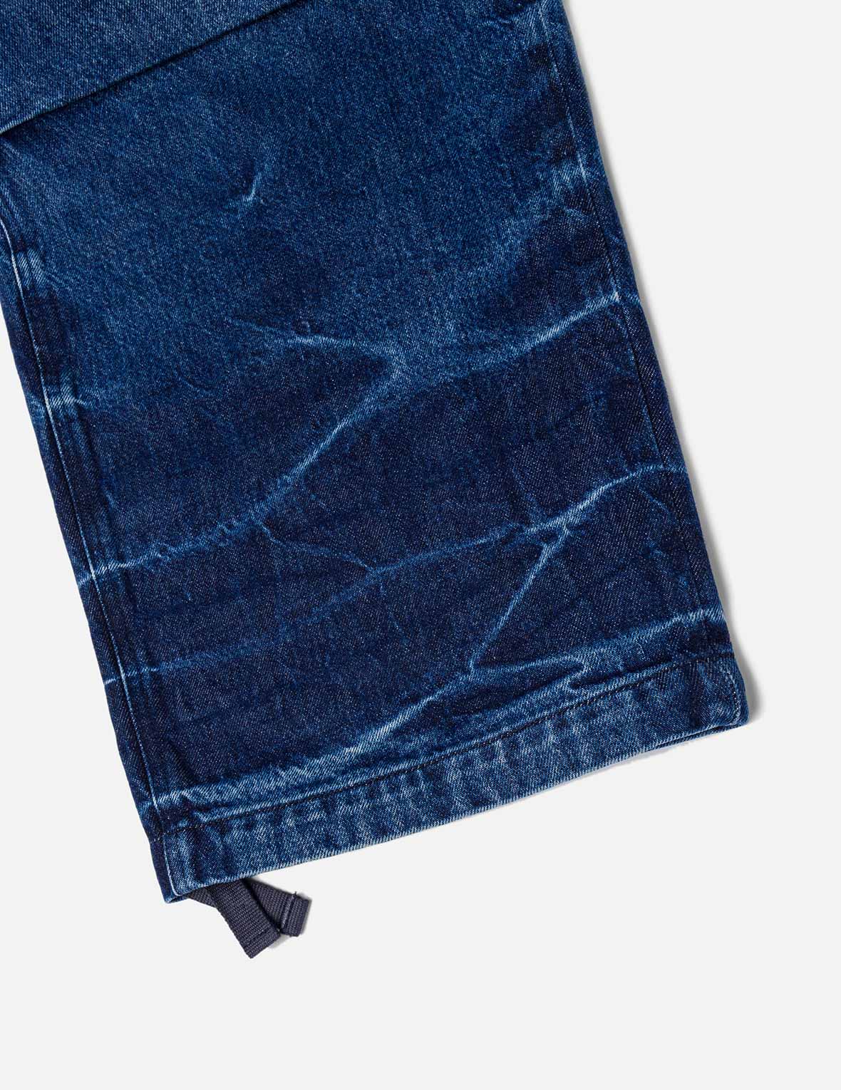 ウォッシュ大黒刺繍ワイドレッグカーゴジーンズ