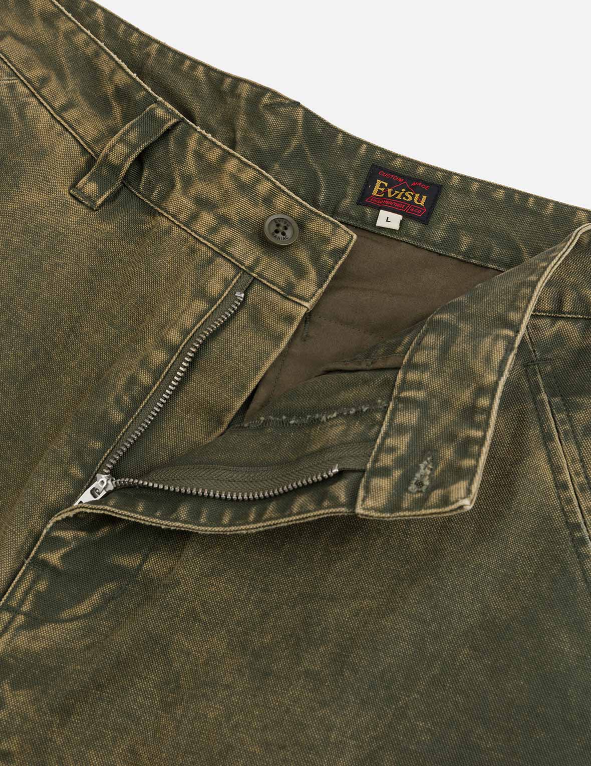 ディストレスドカモメアップリケ刺繍とマルチポケット ルーズフィット カーゴパンツ