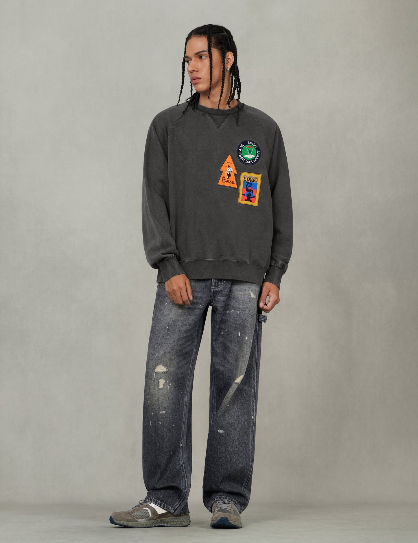 アメリカン「恵比寿」パッチとカモメ刺繍 リラックスフィット スウェットシャツ