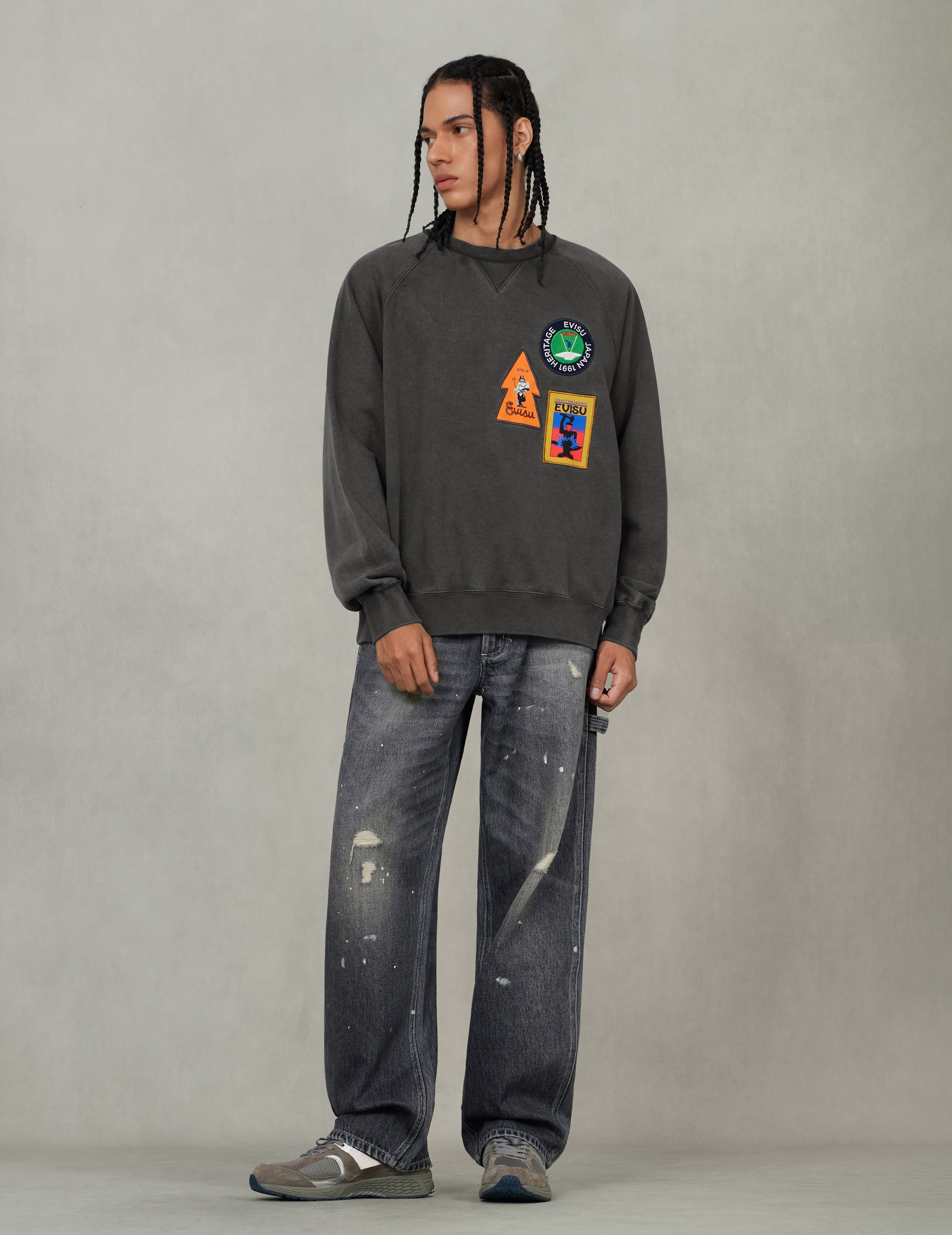 アメリカン「恵比寿」パッチとカモメ刺繍 リラックスフィット スウェットシャツ