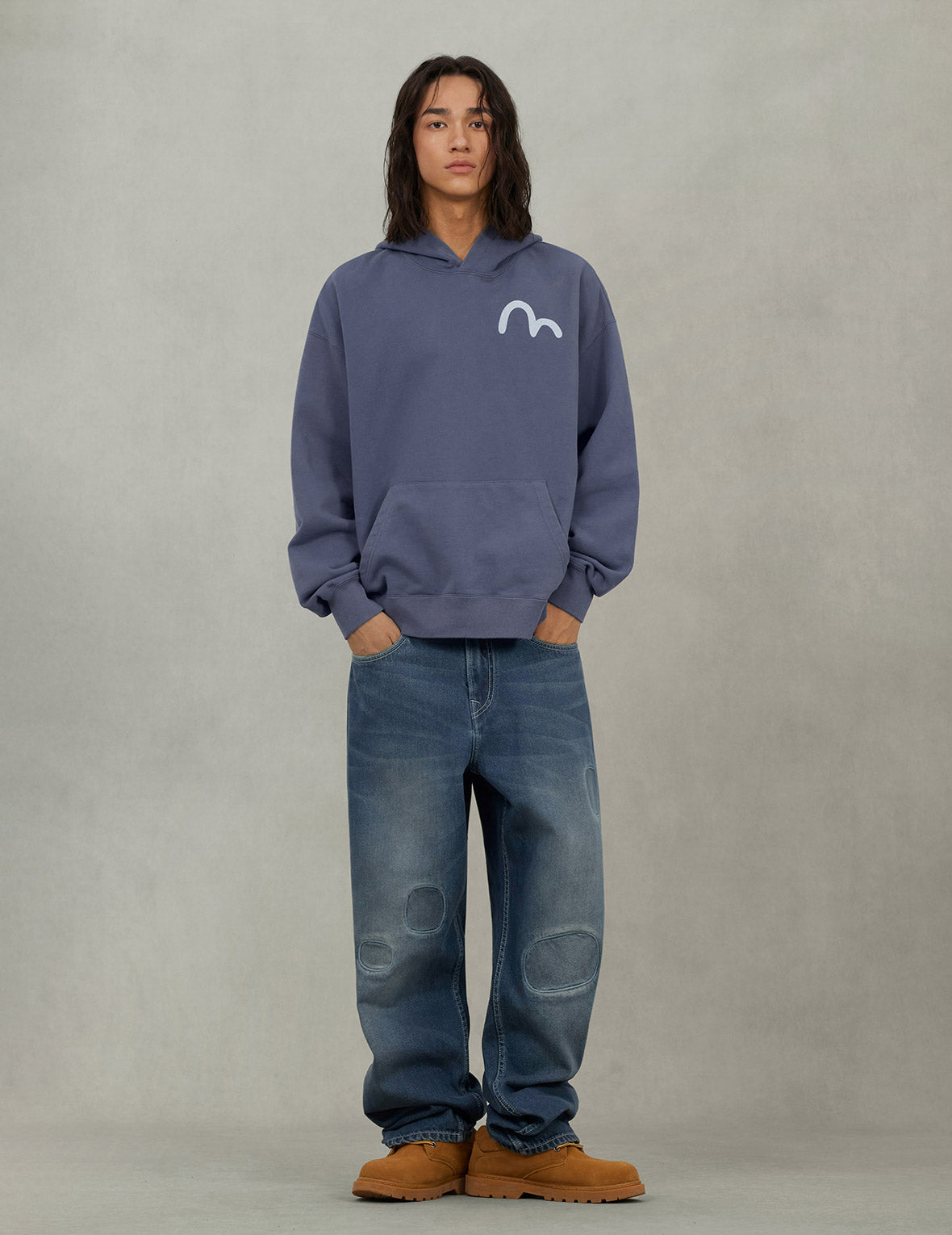 アメリカン恵比寿とカモメプリント リラックスフィット フーディー