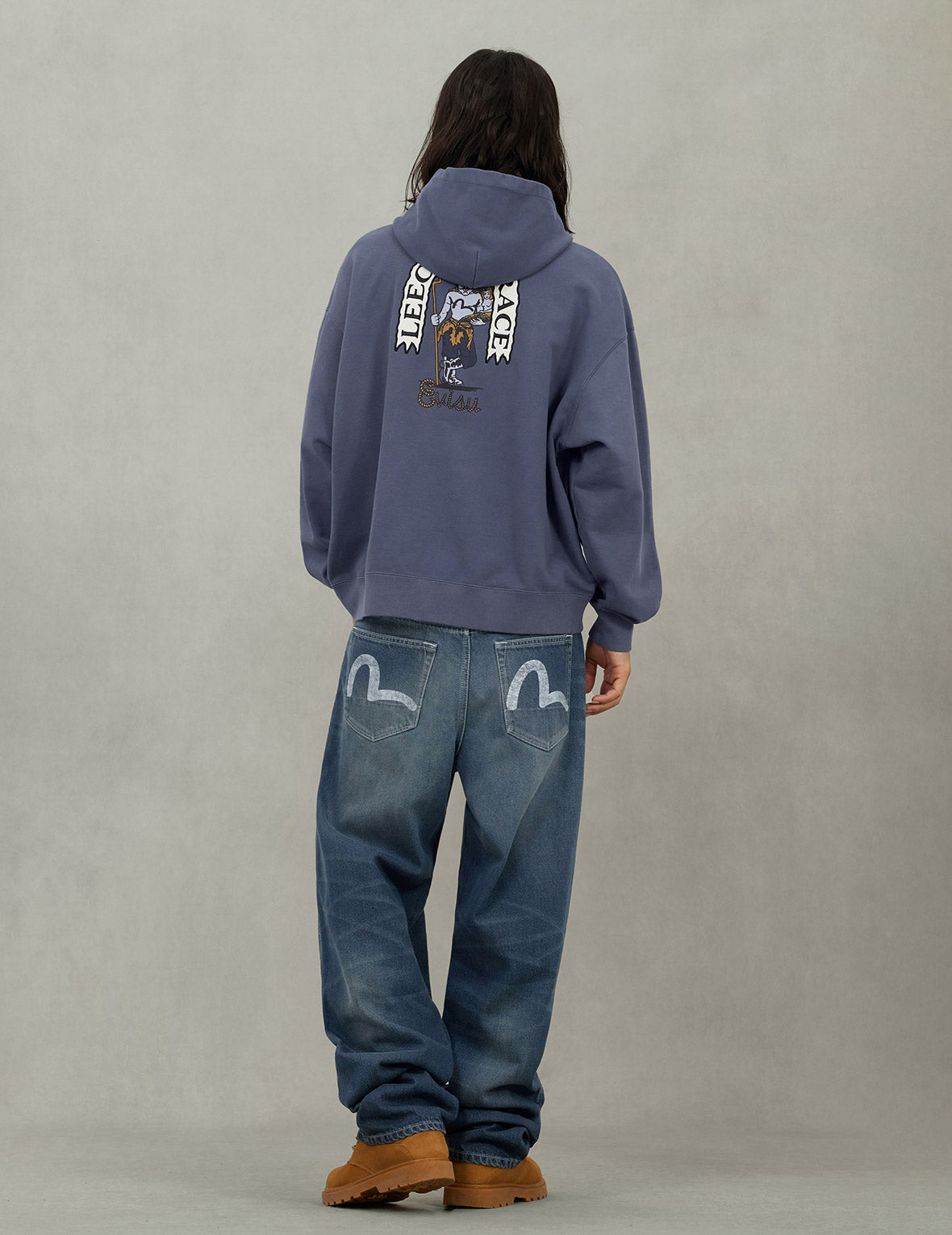 アメリカン恵比寿とカモメプリント リラックスフィット フーディー