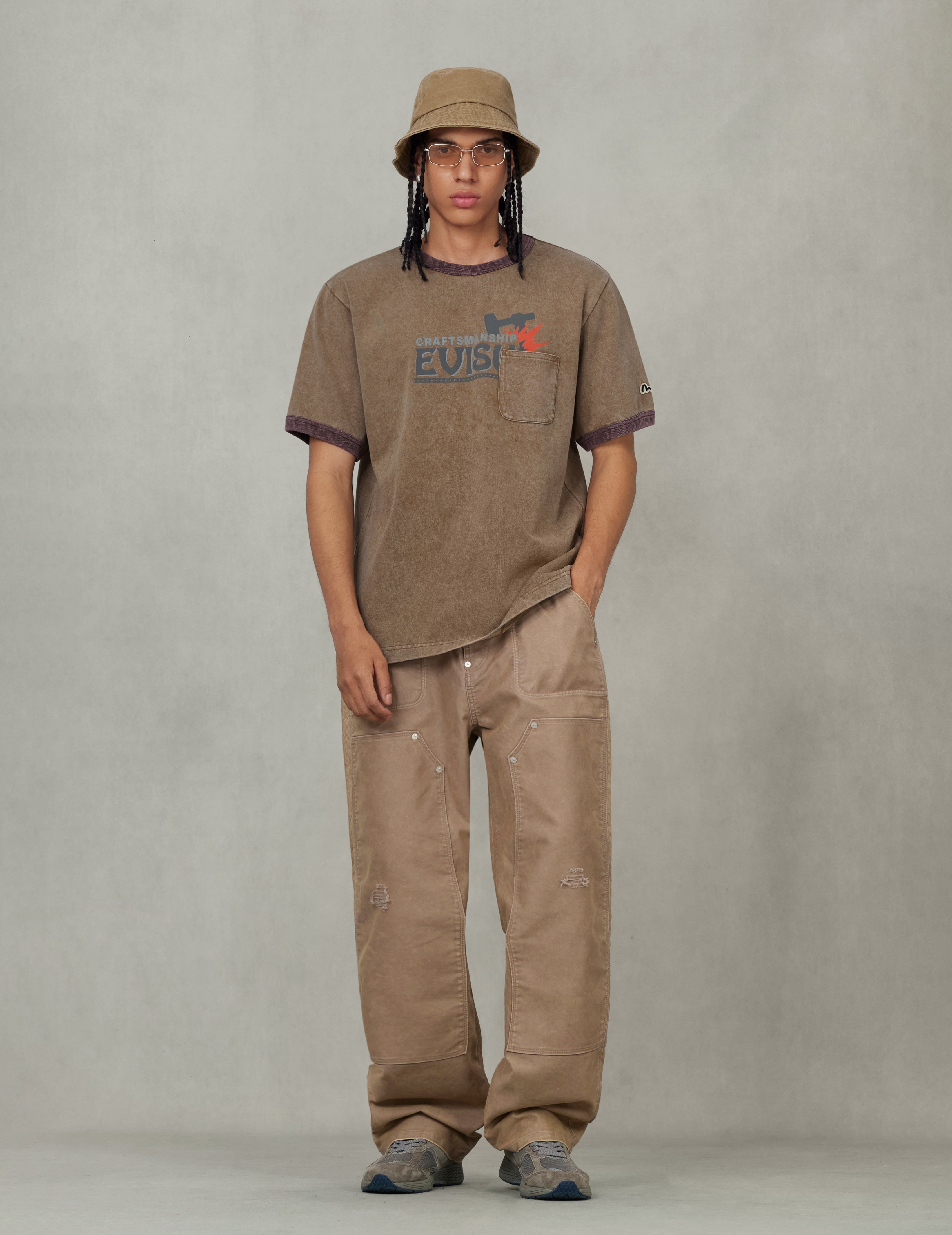 EVISUワークウェアプリント リラックスフィット リンガーTシャツ