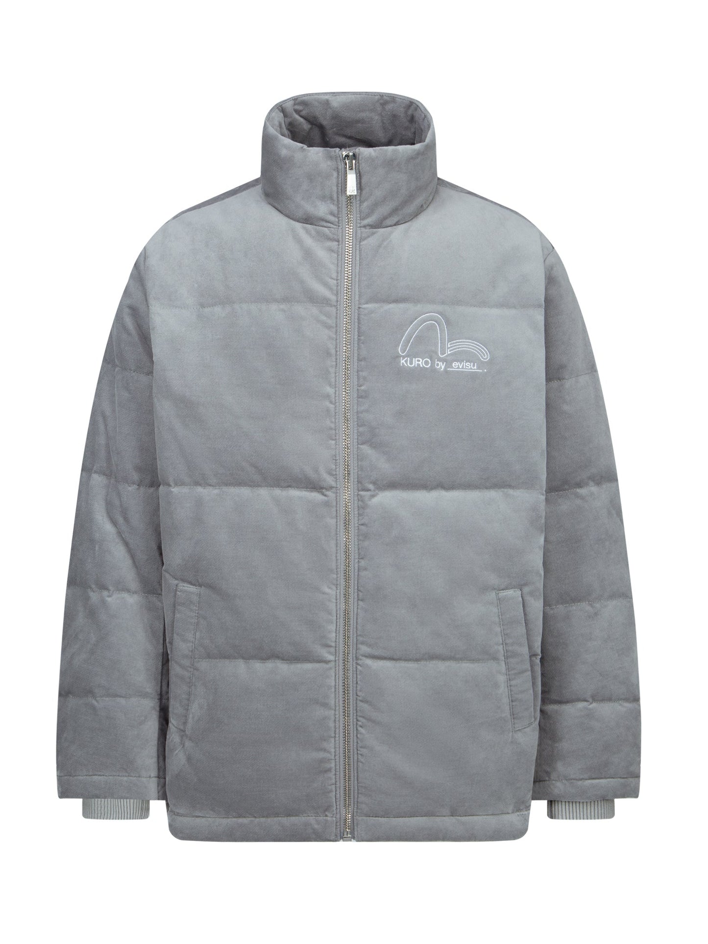 Seagull and Slogan Embroidered Velvet Down Jacket