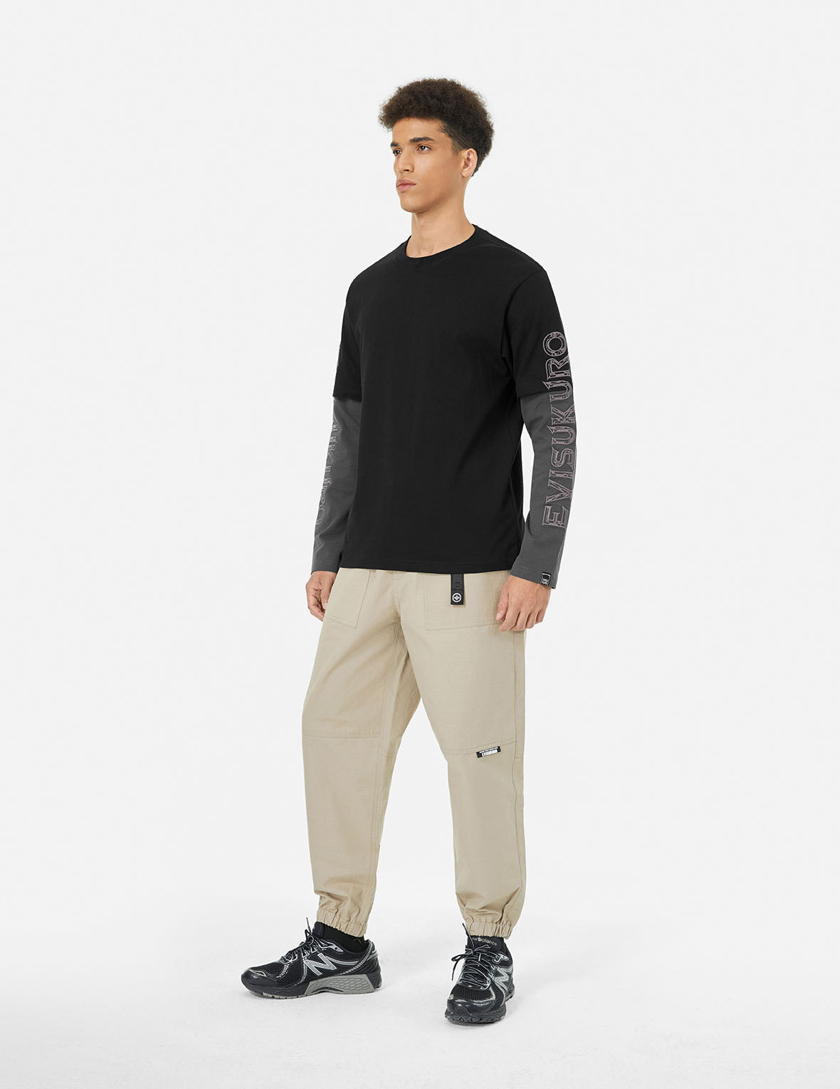 2-in-1 3D Logo Embroidery Loose Fit Long Sleeve T-shirt