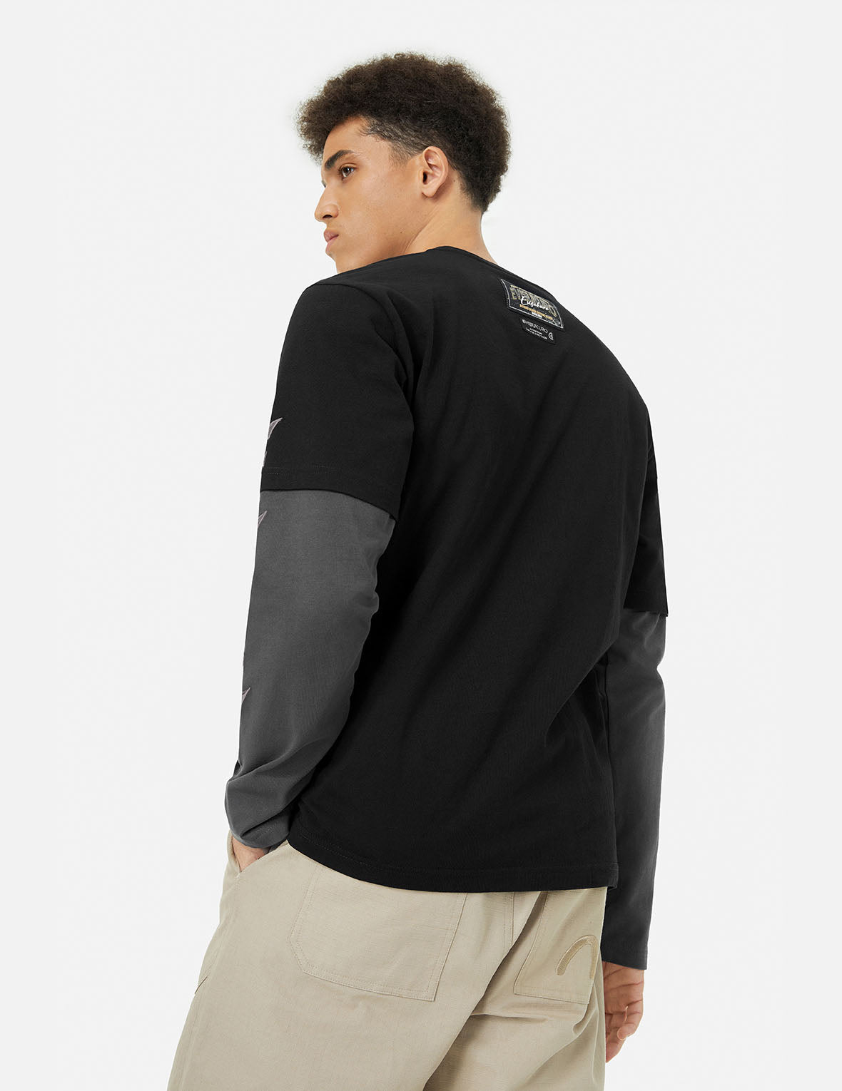 2-in-1 3D Logo Embroidery Loose Fit Long Sleeve T-shirt