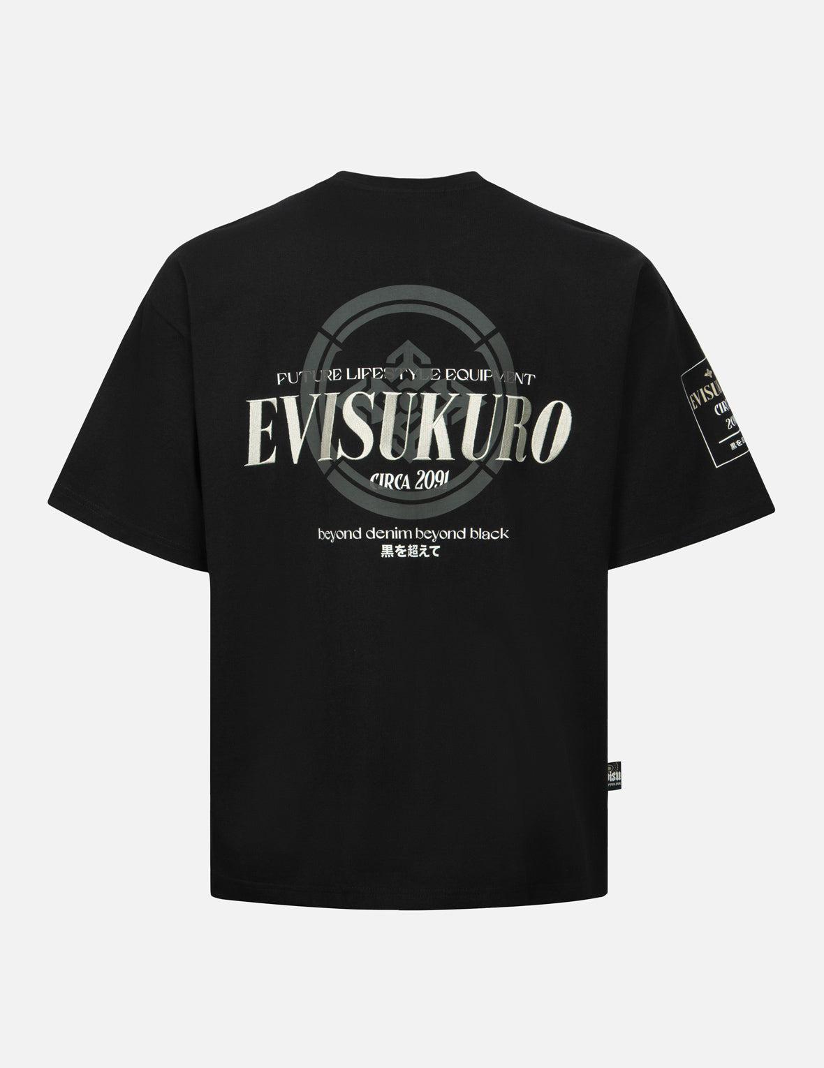 ロゴ刺繍と家紋プリントルーズフィットTシャツ