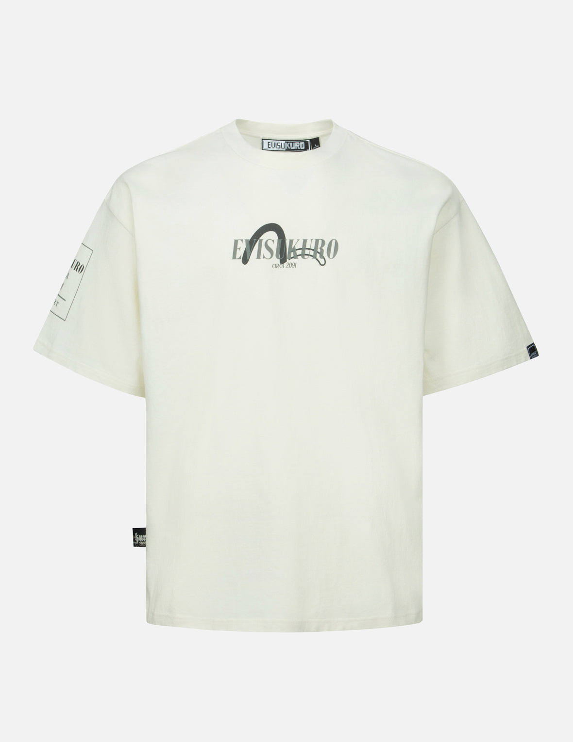 ロゴ刺繍と家紋プリントルーズフィットTシャツ