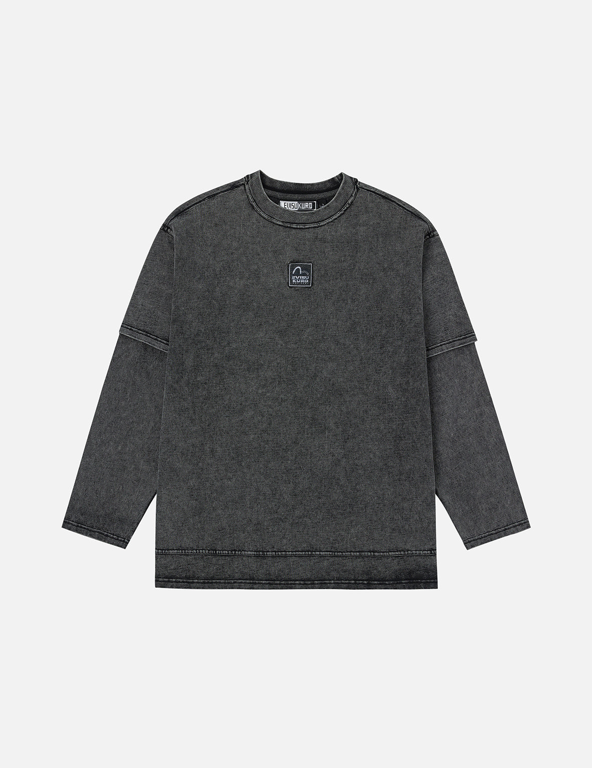 EVISUKUROラベルとカモメプリント オーバーサイズ 2-in-1長袖 Tシャツ