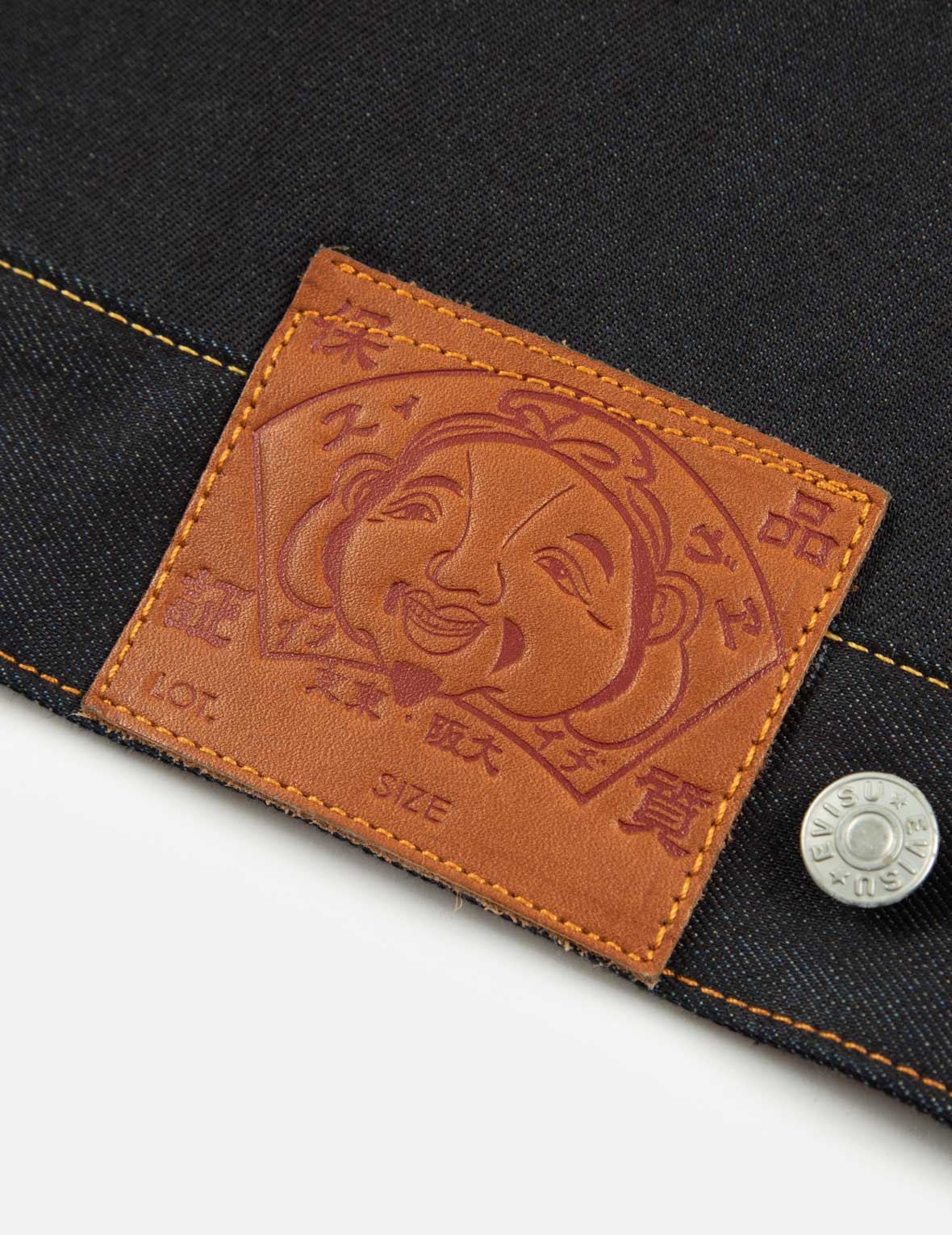 隈取だるま大黒プリントと刺繍のルーズフィットデニムジャケット