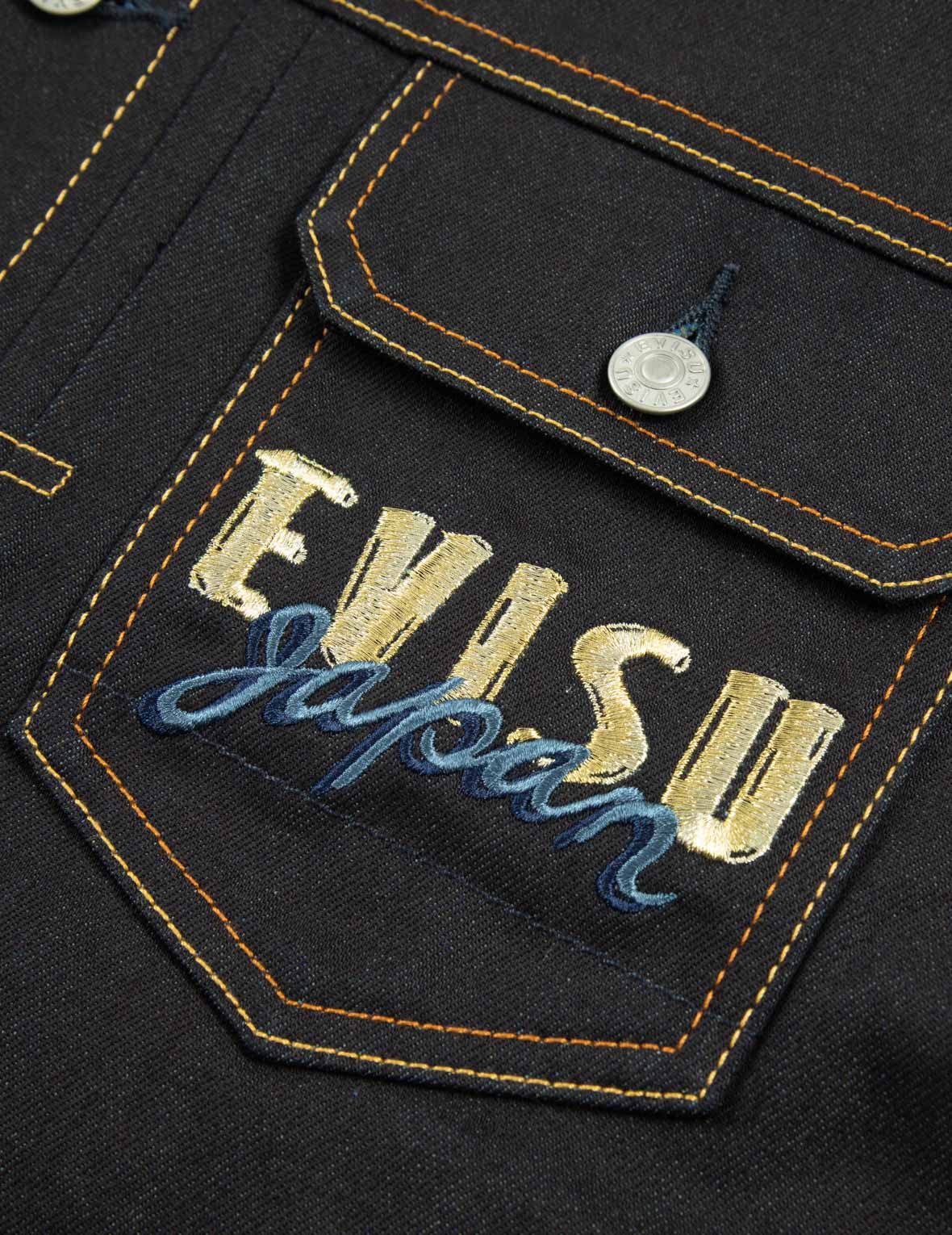 隈取だるま大黒プリントと刺繍のルーズフィットデニムジャケット