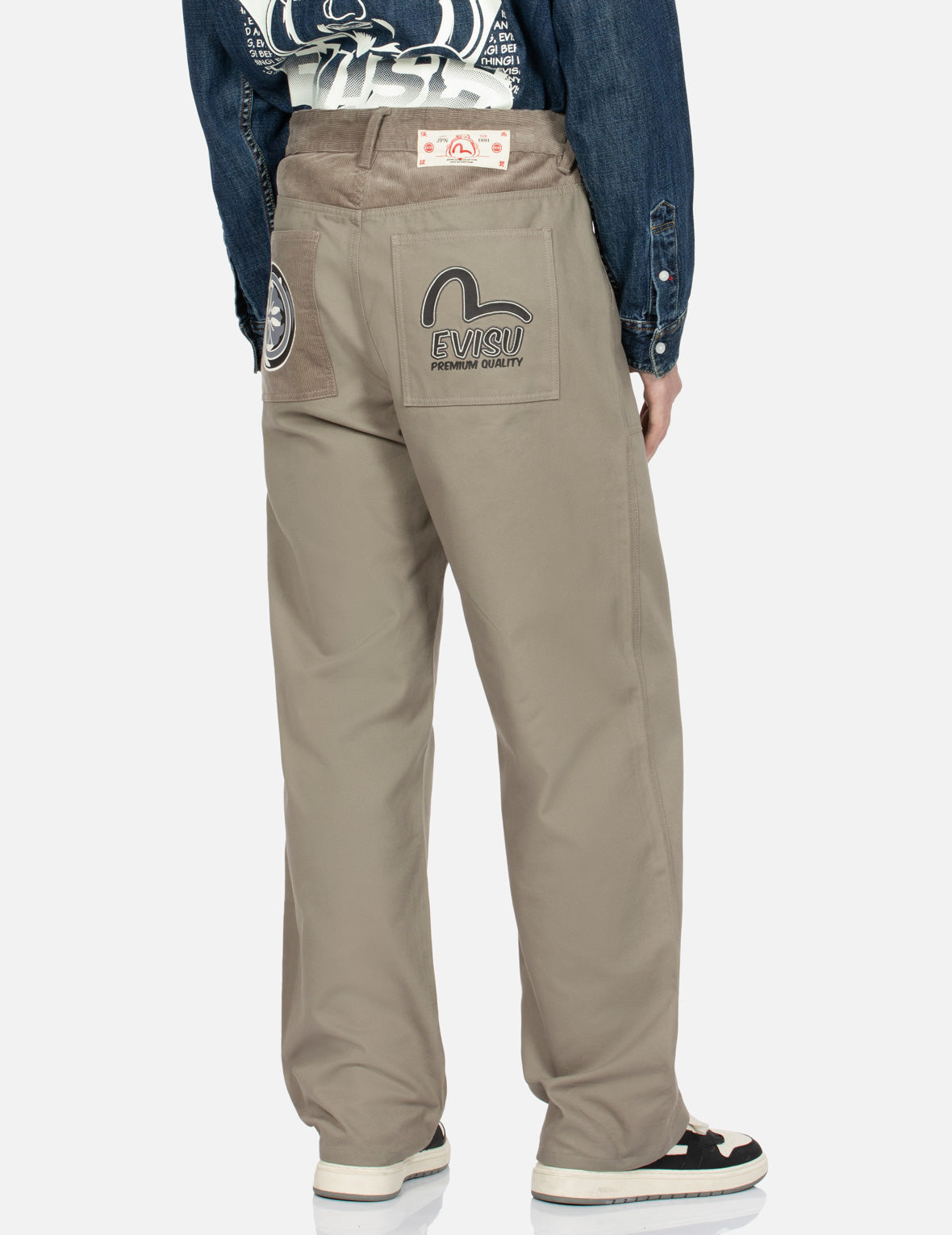 カモメと家紋プリントのストレートフィットチノパンツ