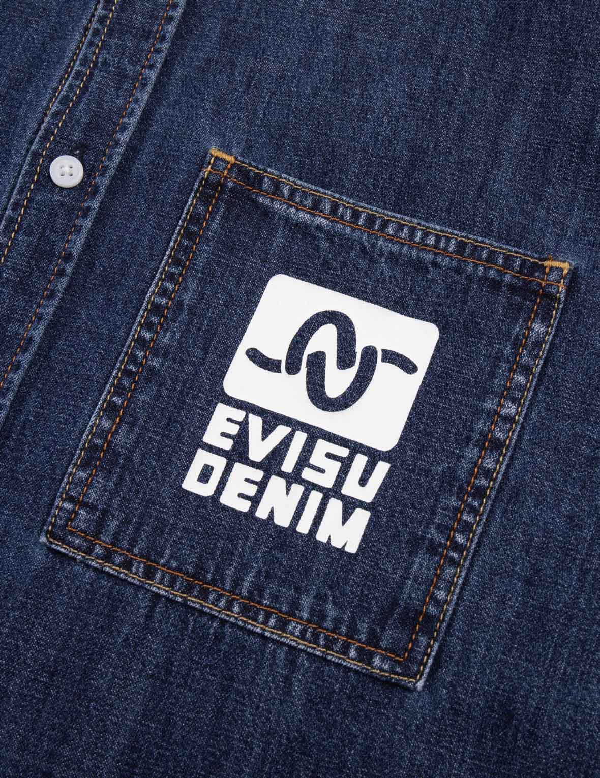 ポップアートゴッドヘッドプリントリラックスフィットデニムシャツ