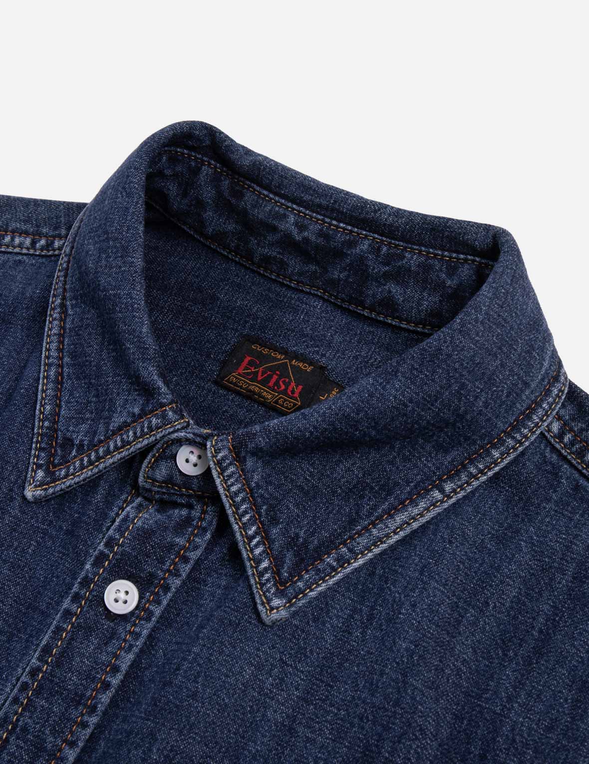 ポップアートゴッドヘッドプリントリラックスフィットデニムシャツ