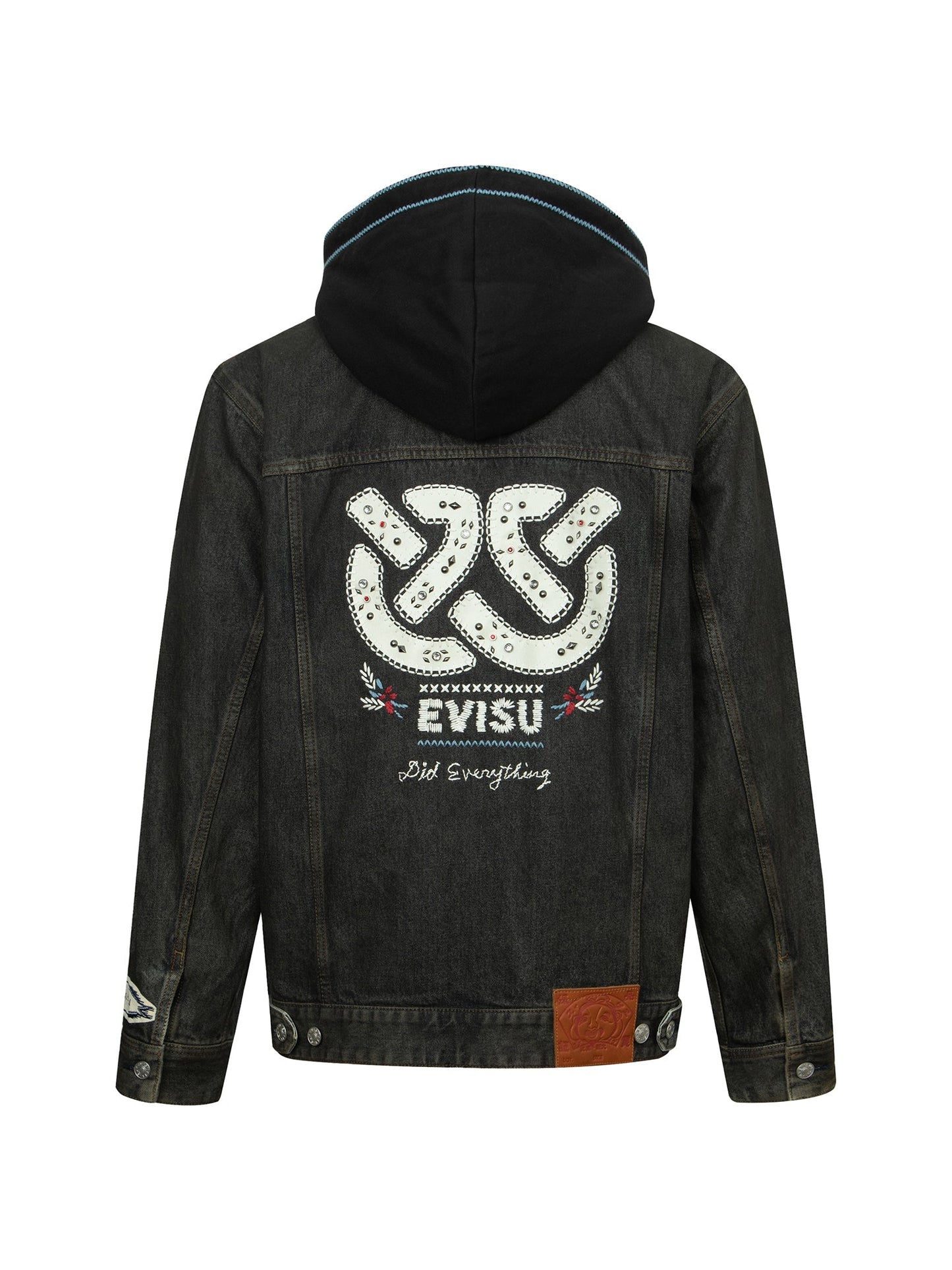 エスニック風の知恵の輪プリントと刺繍リラックスフィットデニムジャケット