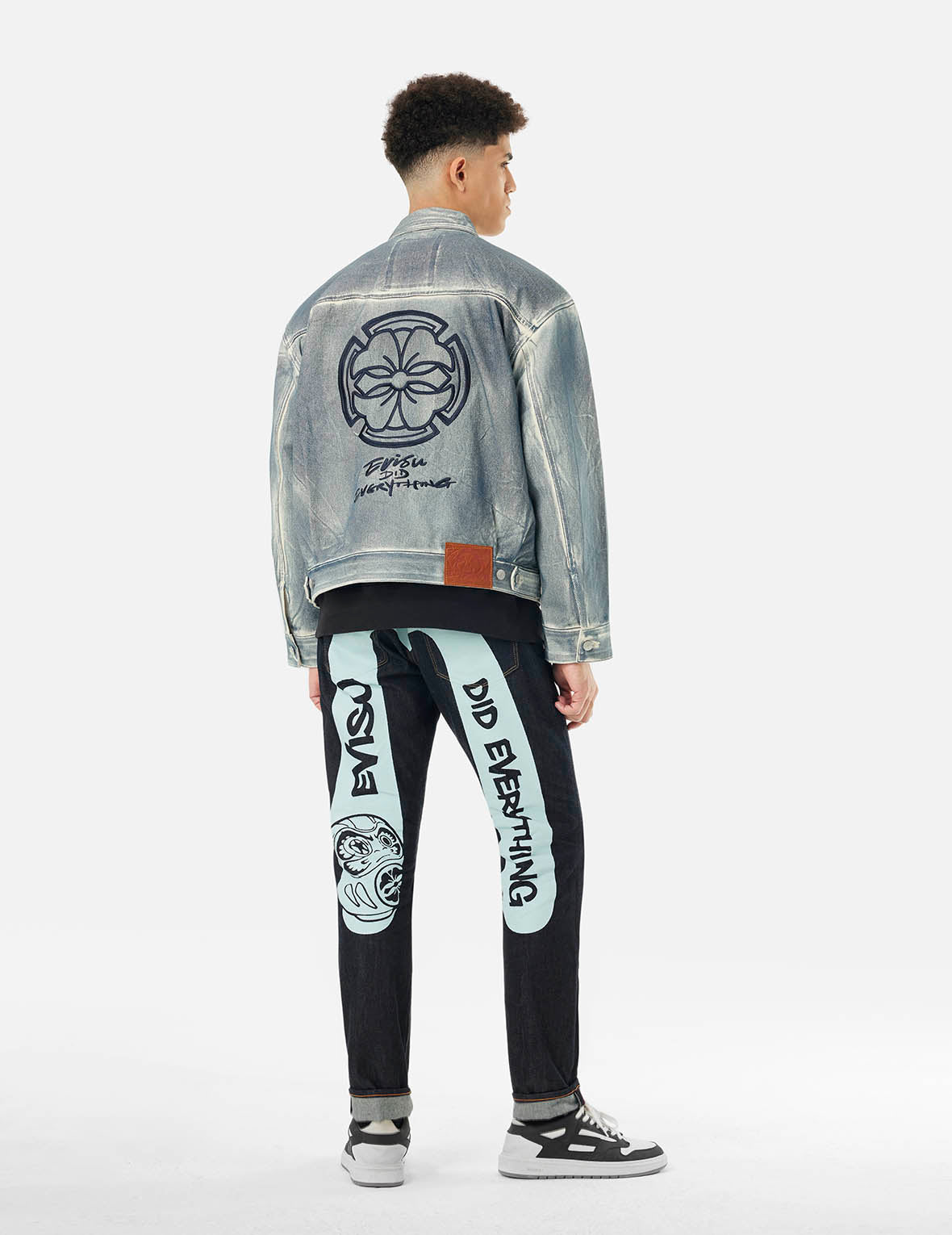 家紋とカモメアプリケファッションフィットデニムジャケット