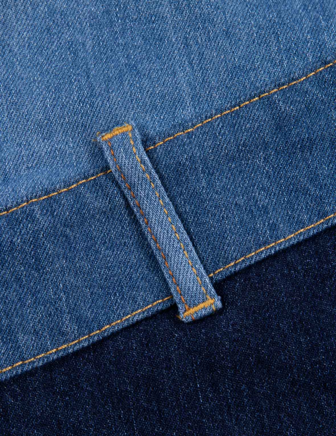 カモメの刺繍とパッチワークのリラックスフィットデニムシャツ