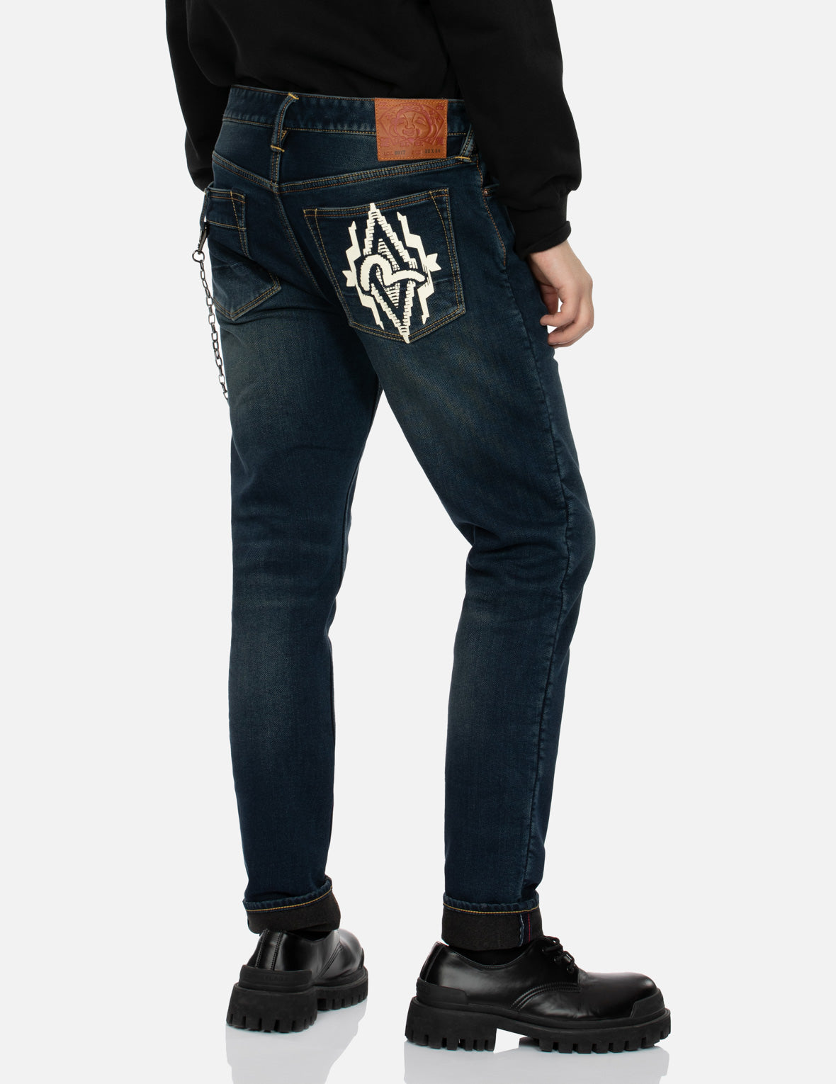 Navajo Style Tapestry Seagull Print Pocket Taper Fit Jeans #2017