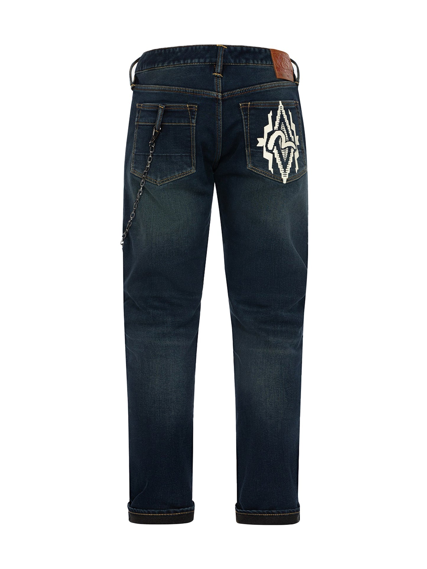 Navajo Style Tapestry Seagull Print Pocket Taper Fit Jeans #2017