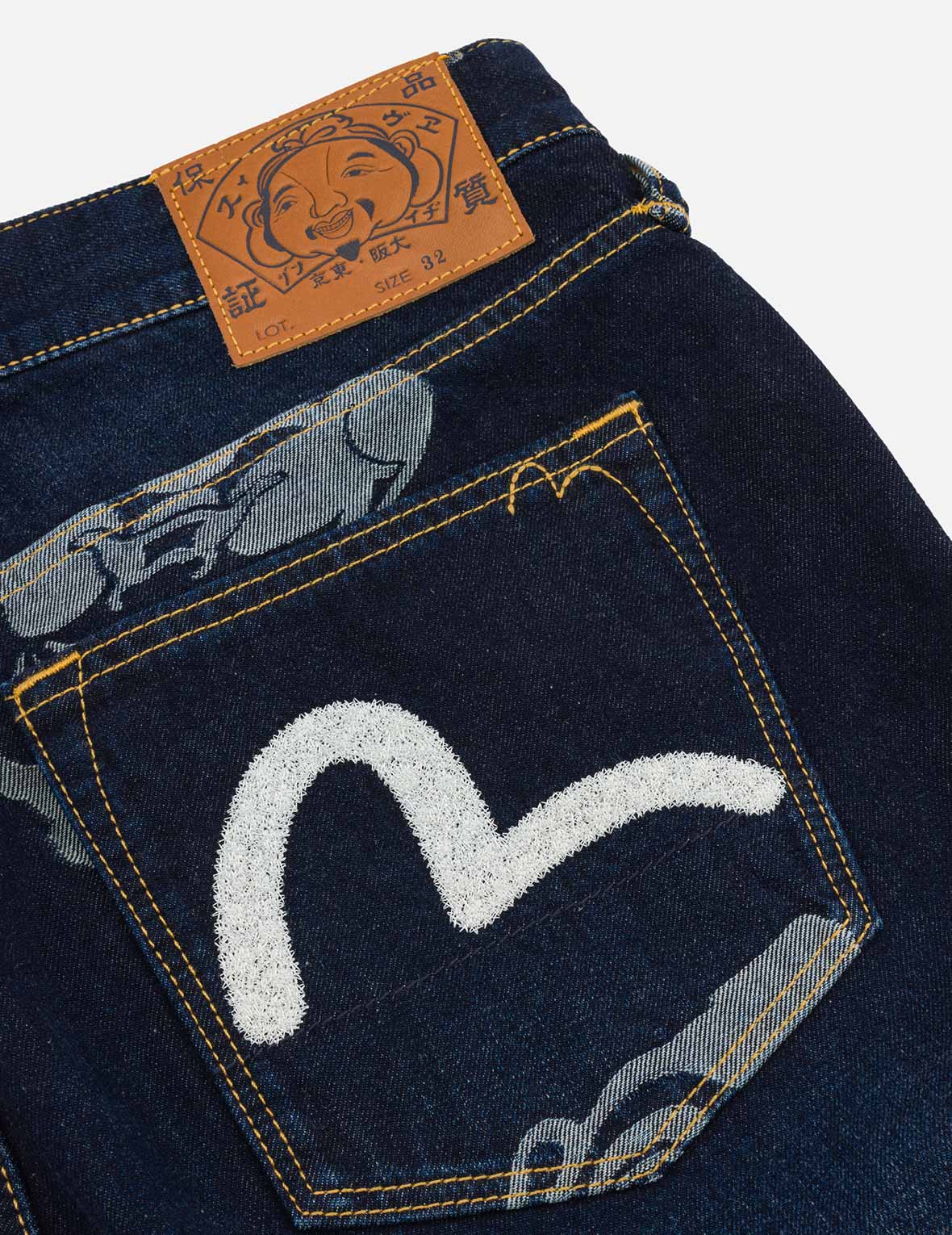 カモメ刺繍と仏頭ジャカードストレートフィットジーンズ