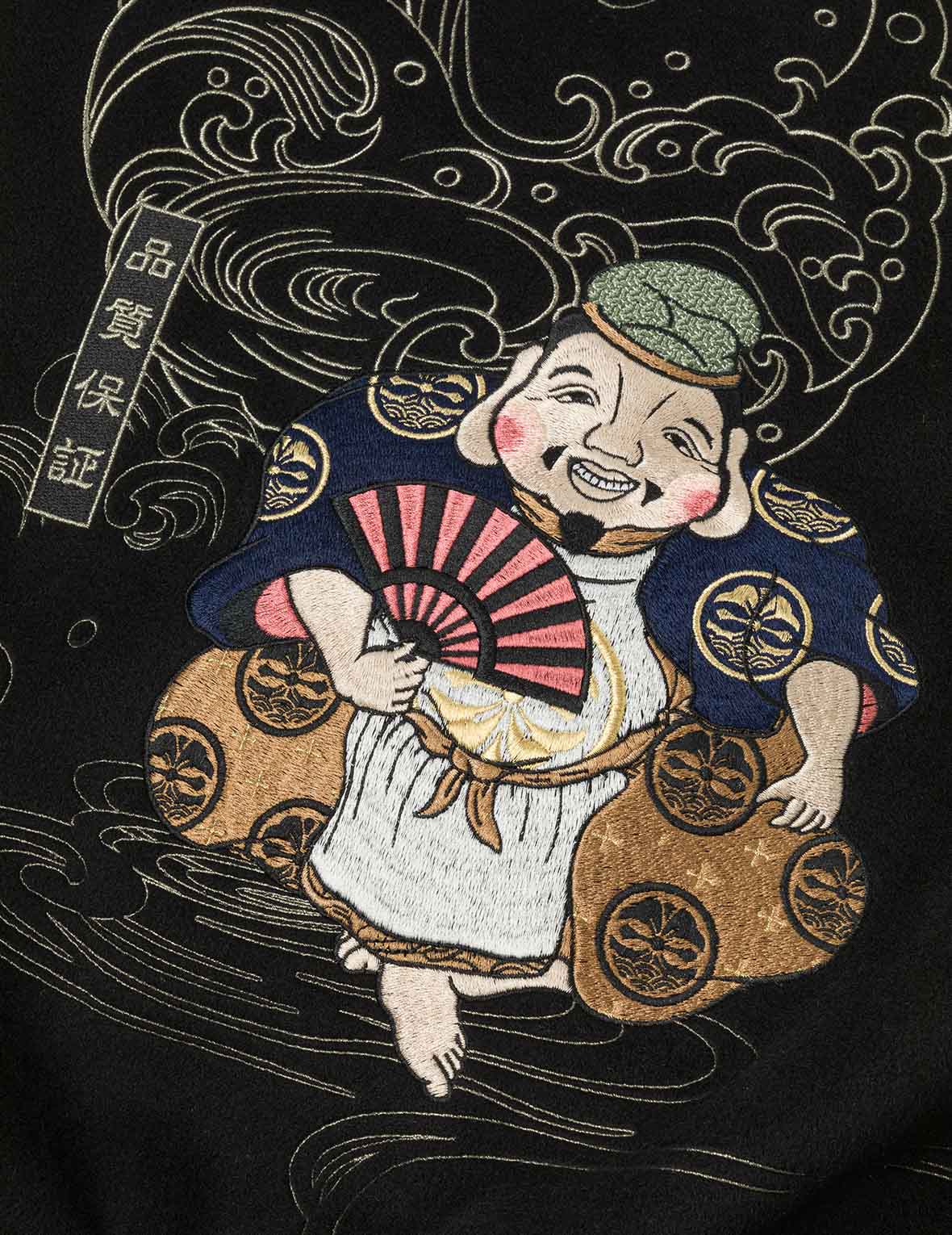 恵比寿とカモメ刺繍リラックスフィットパデッドバーシティージャケット