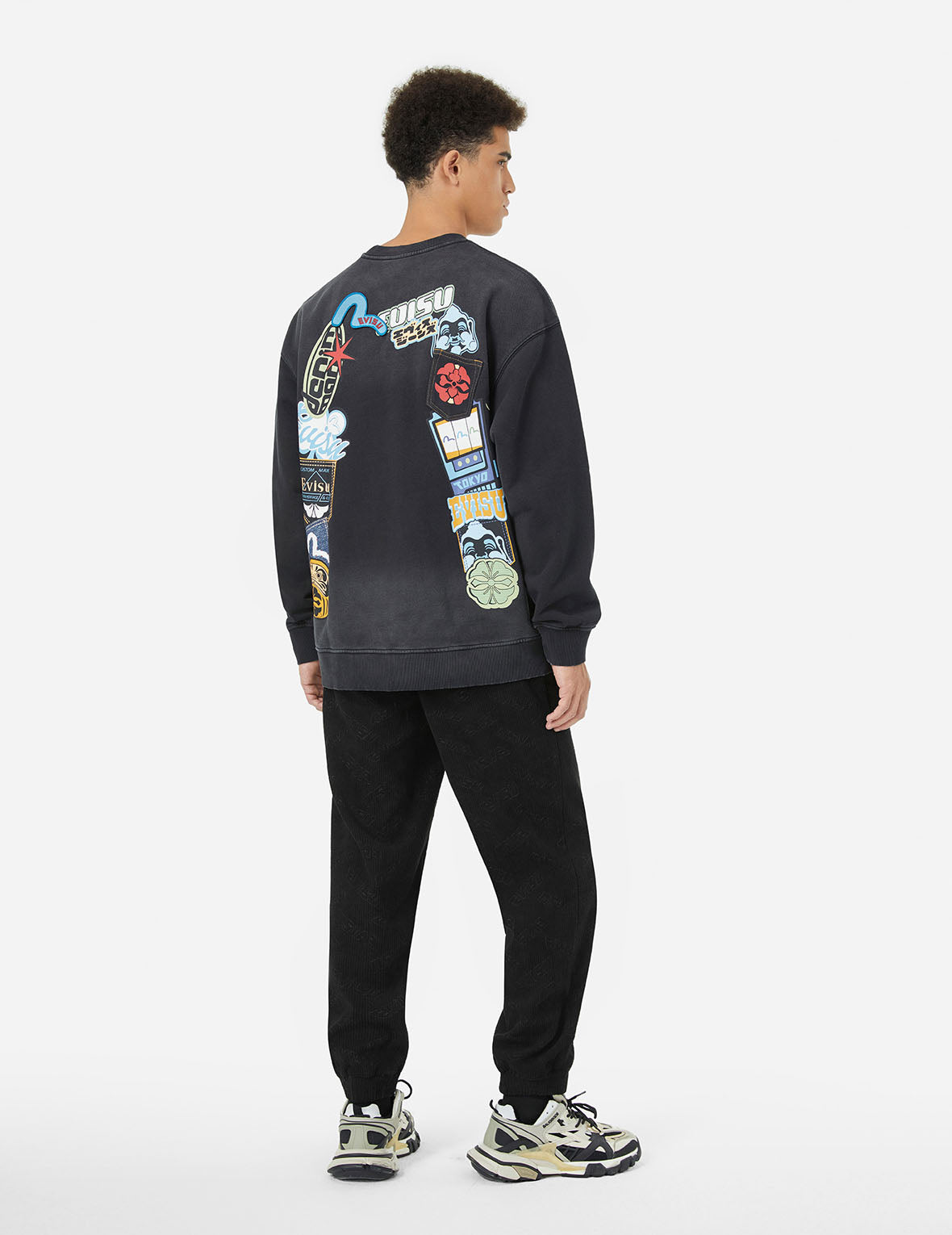 オールオーバー EVISU デボスプリントとカモメ刺繍 リラックス フィット ウーブン ジョガー