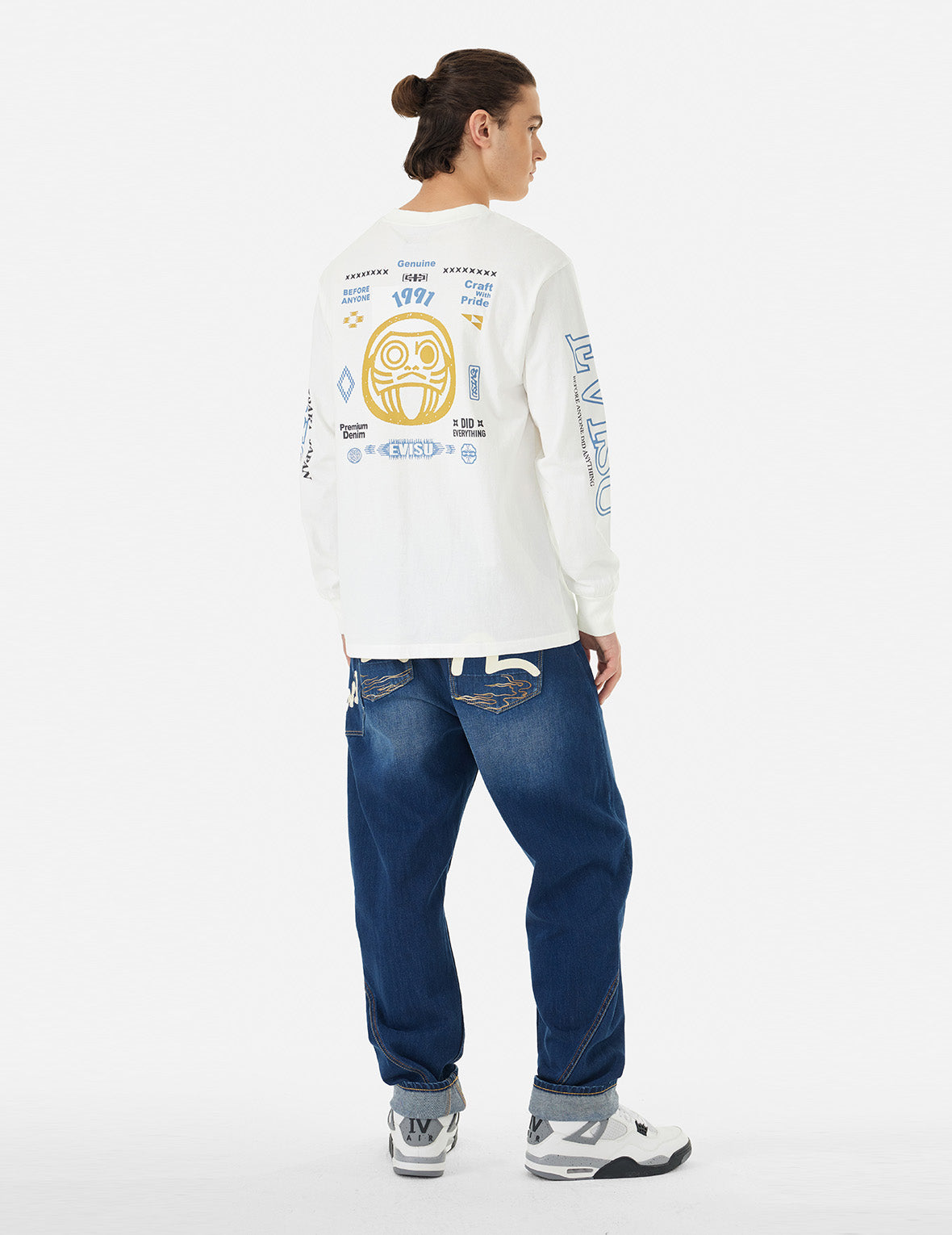 だるまとロゴプリントファッションフィット長袖Tシャツ