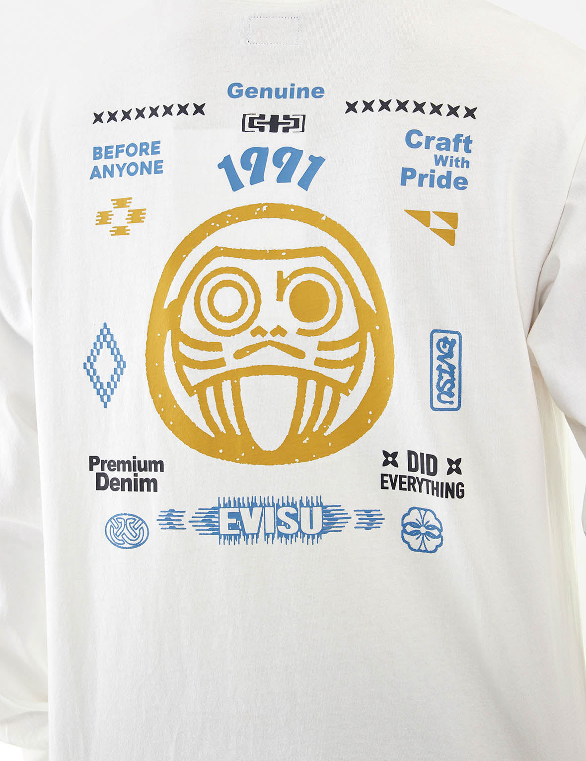 だるまとロゴプリントファッションフィット長袖Tシャツ