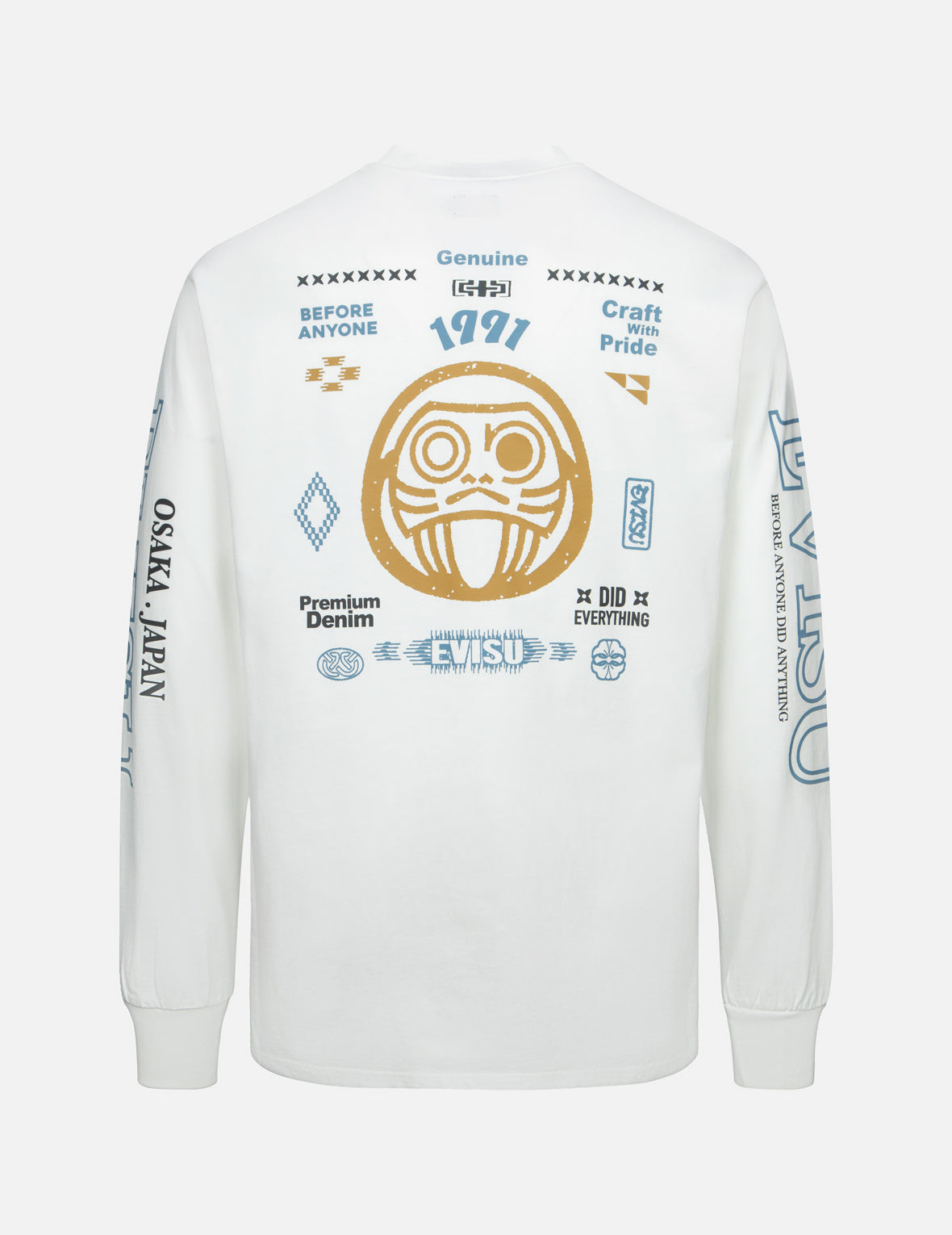だるまとロゴプリントファッションフィット長袖Tシャツ