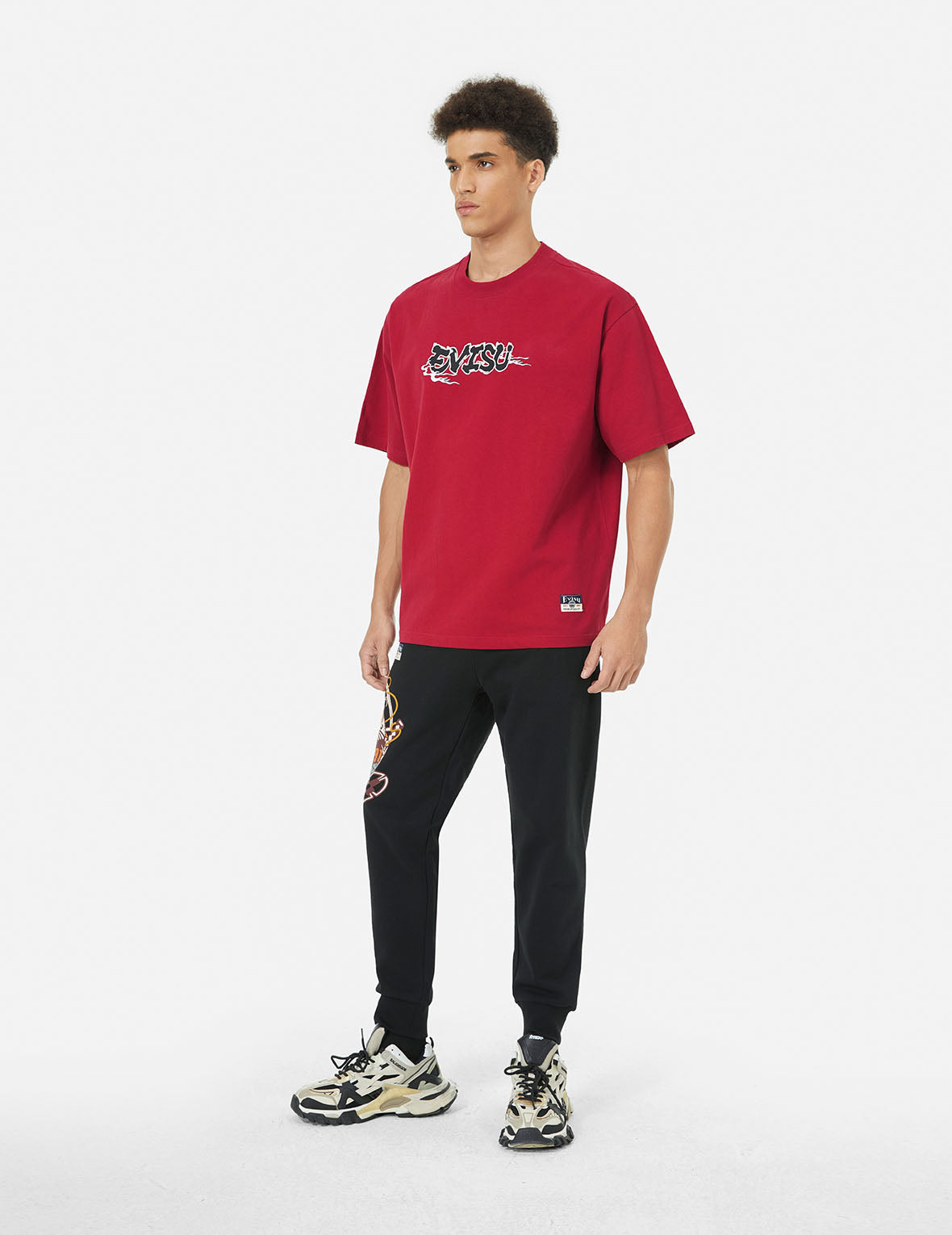 ロゴと忍者だるま大黒プリントルーズフィットTシャツ