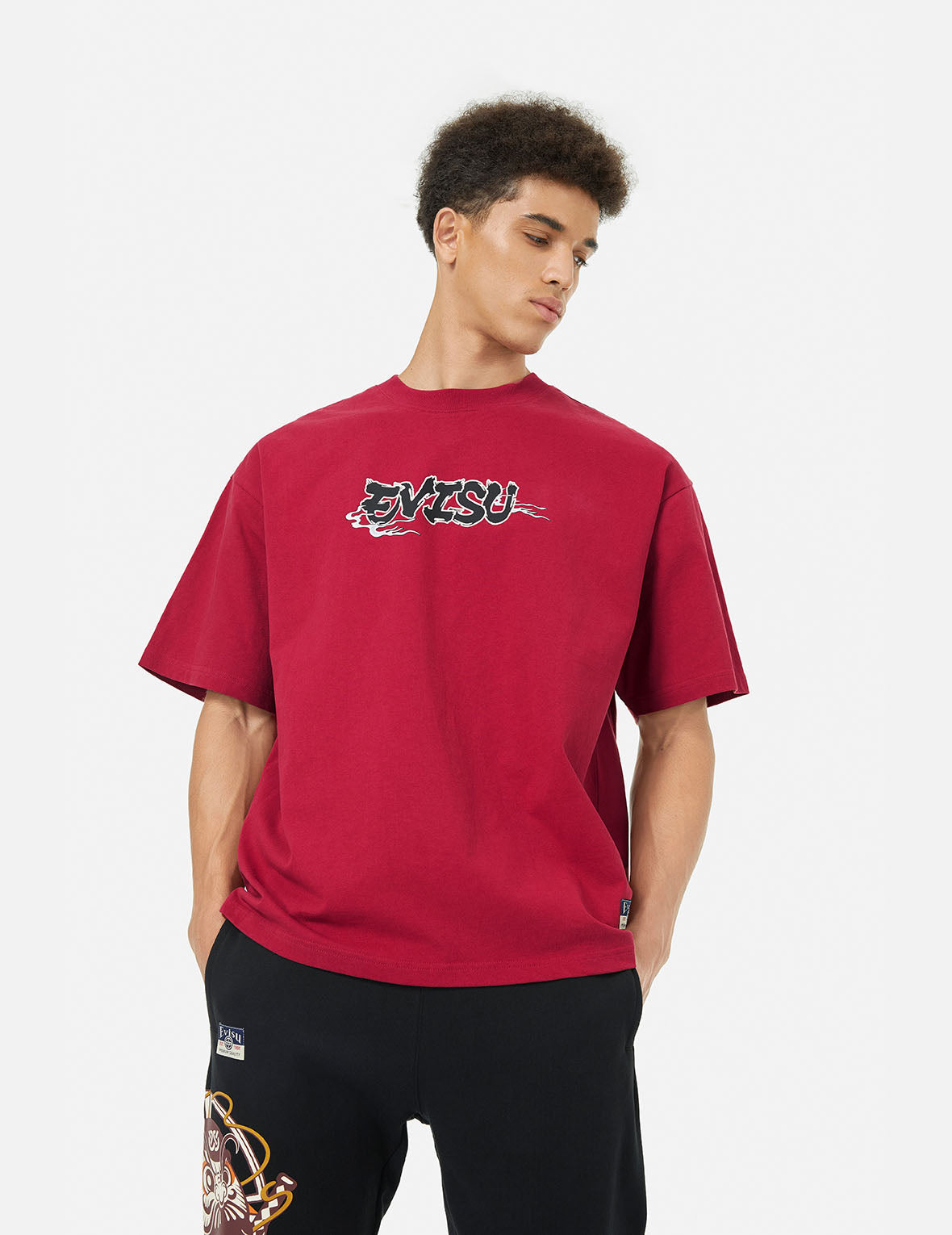 ロゴと忍者だるま大黒プリントルーズフィットTシャツ