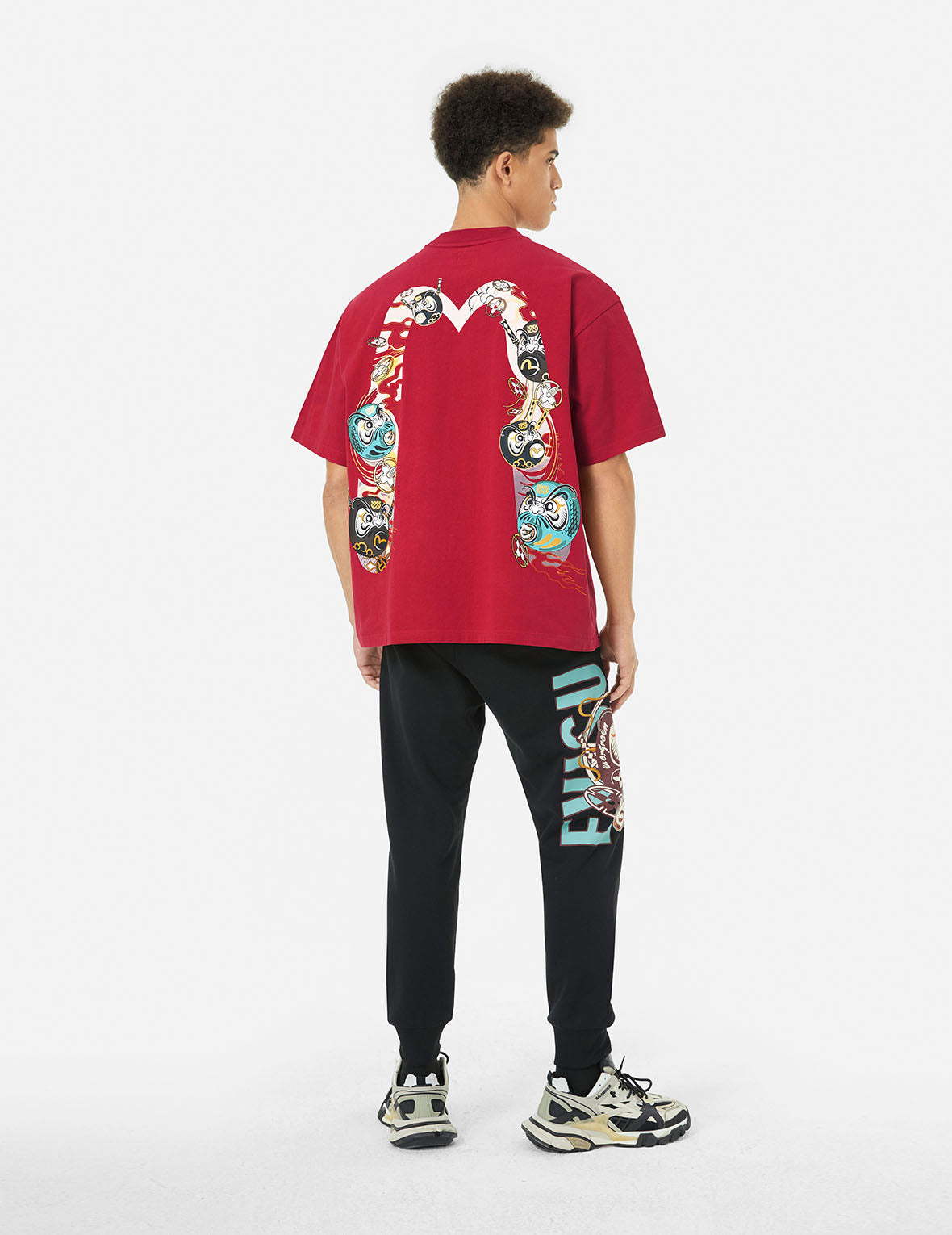 ロゴと忍者だるま大黒プリントルーズフィットTシャツ