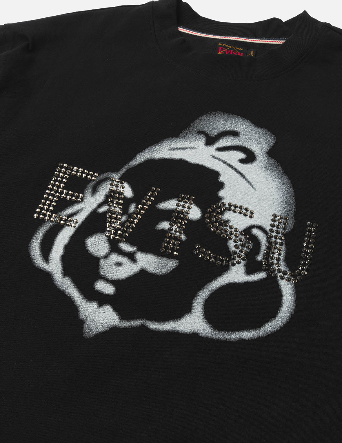 ラインストーンロゴと仏頭プリント リラックスフィット Tシャツ