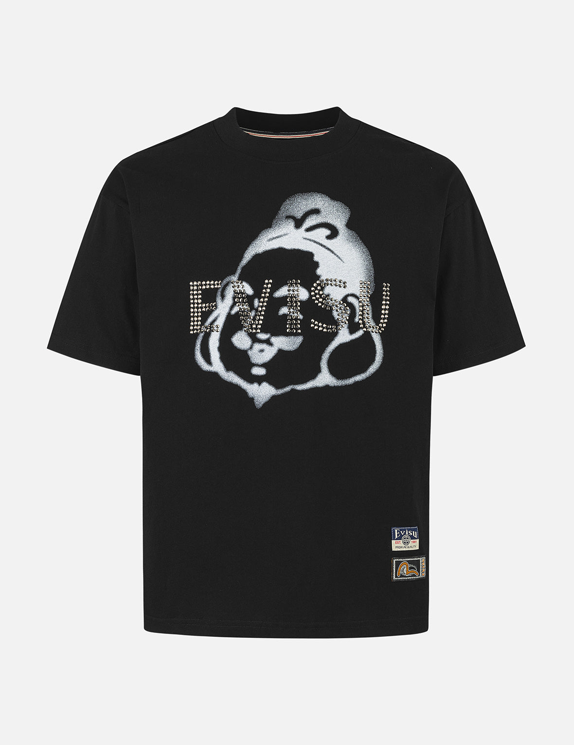 ラインストーンロゴと仏頭プリント リラックスフィット Tシャツ