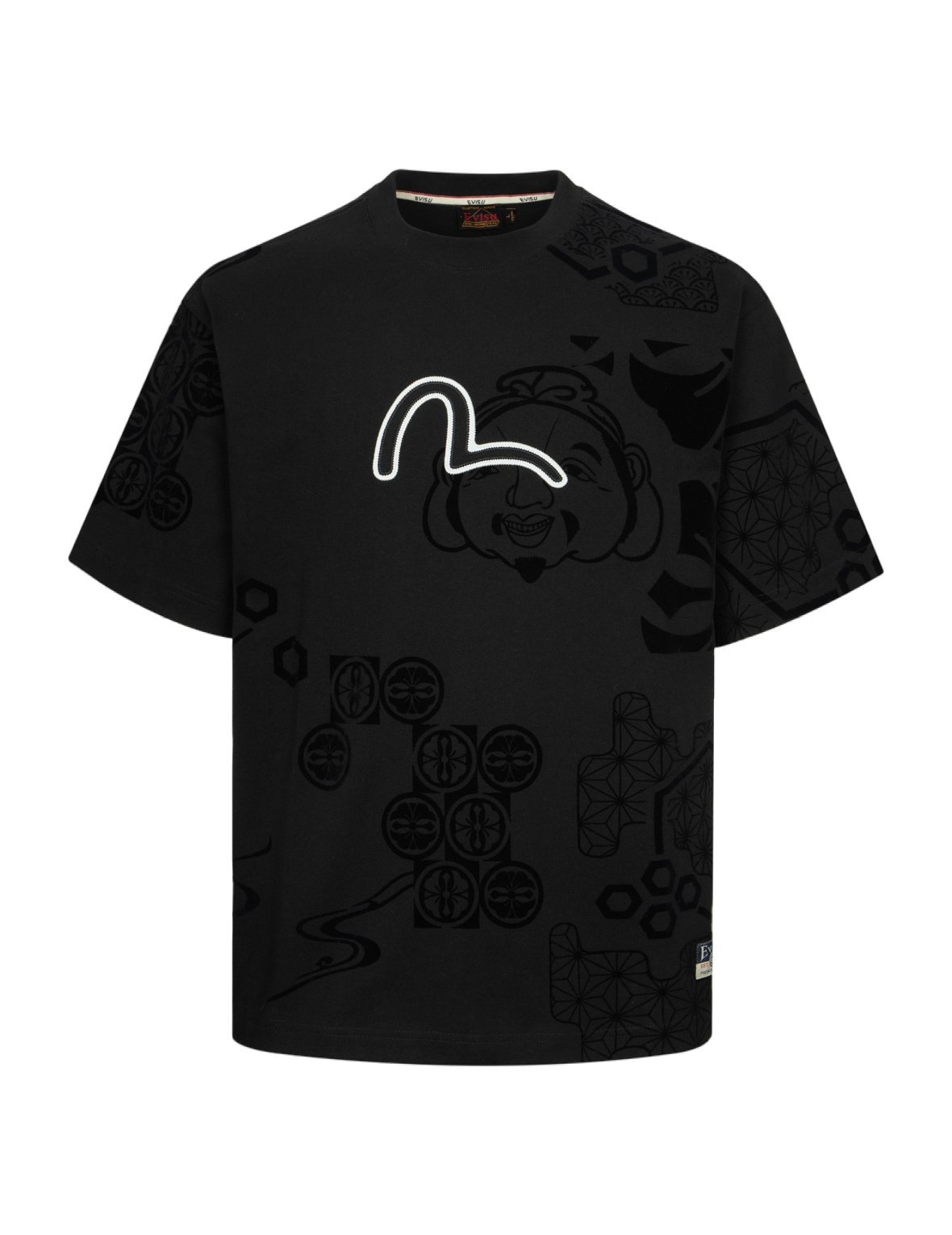 カモメ刺繍とオールオーパーフロッキングパターンリラックスフィットTシャツ