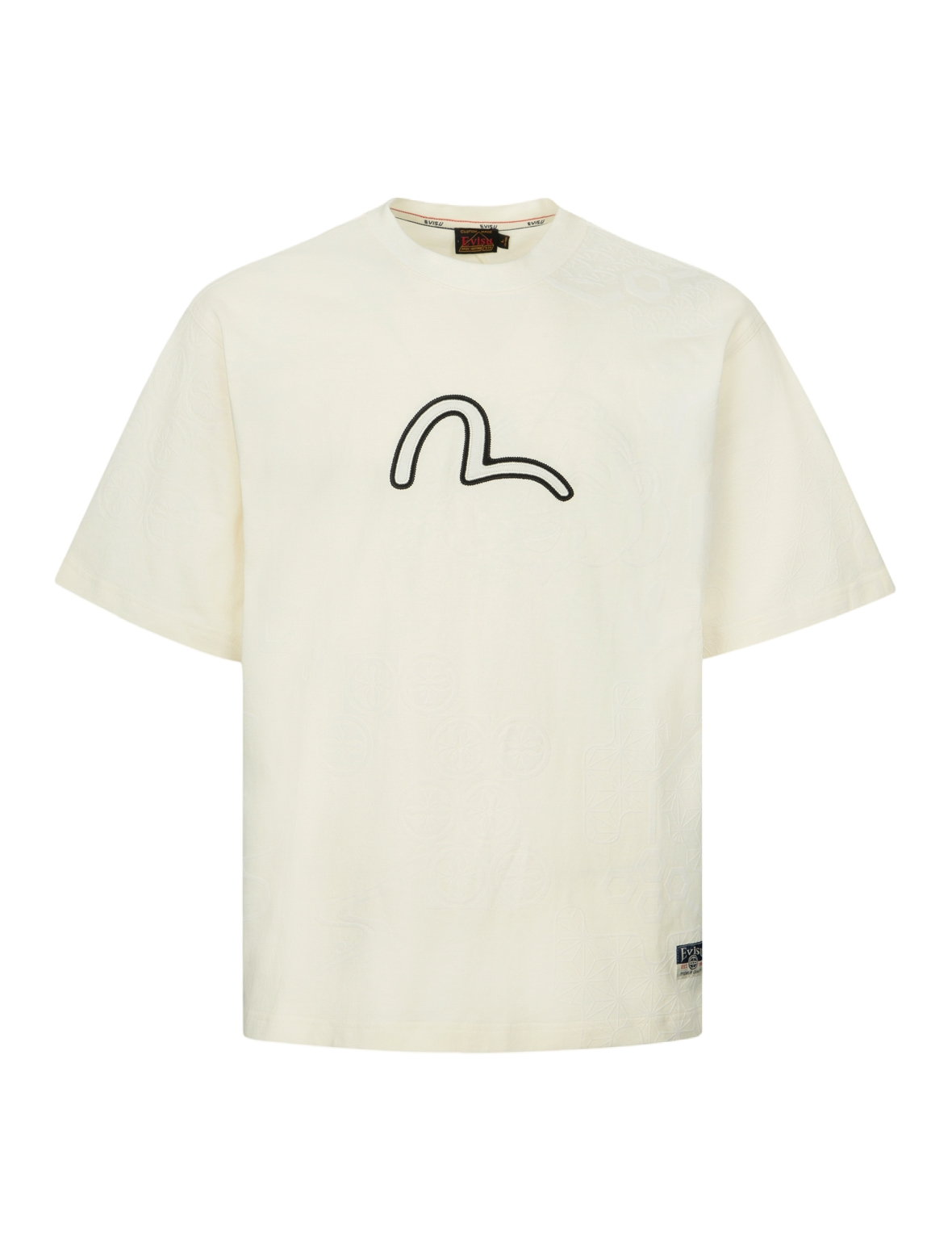 カモメ刺繍とオールオーパーフロッキングパターンリラックスフィットTシャツ