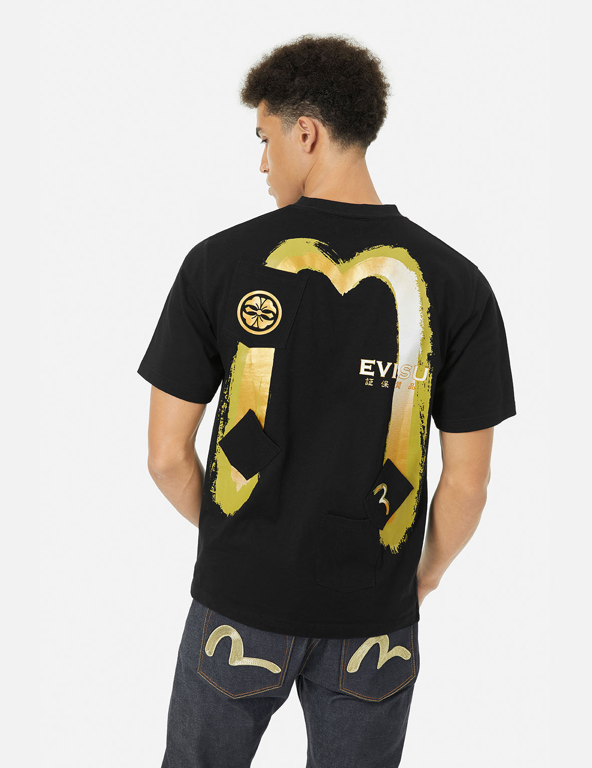 マルチポケットプリントとカモメブラシストローク大黒プリントレギュラーフィットTシャツ